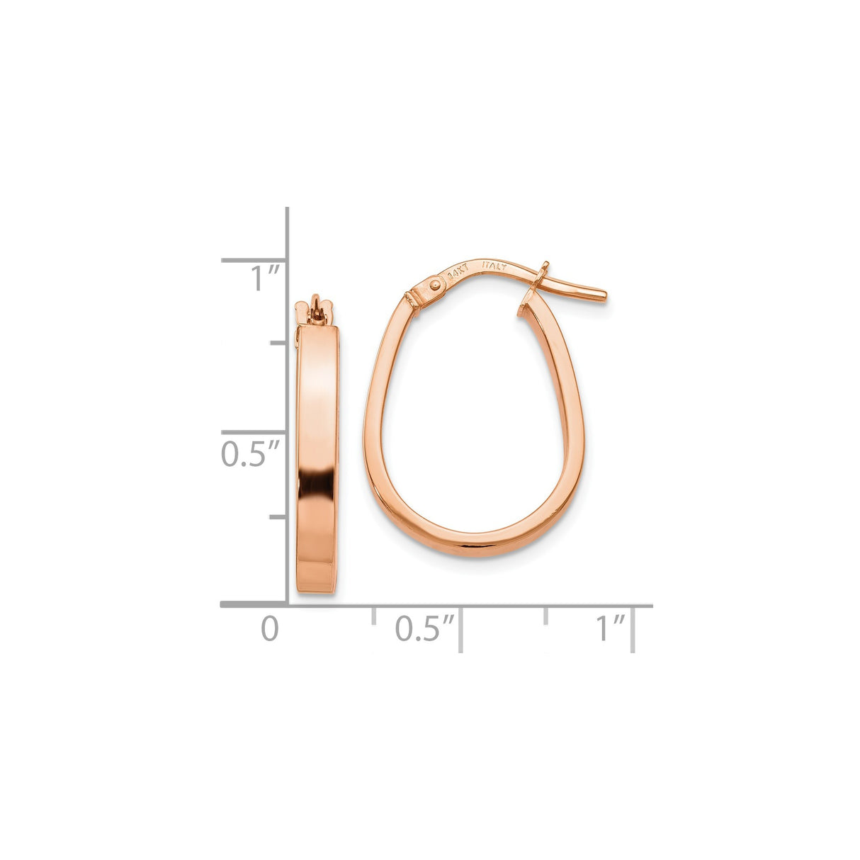 14k Rose Gold Teardrop Hoop Earrings, Polished Finish, Flat Edge Minimalist Design