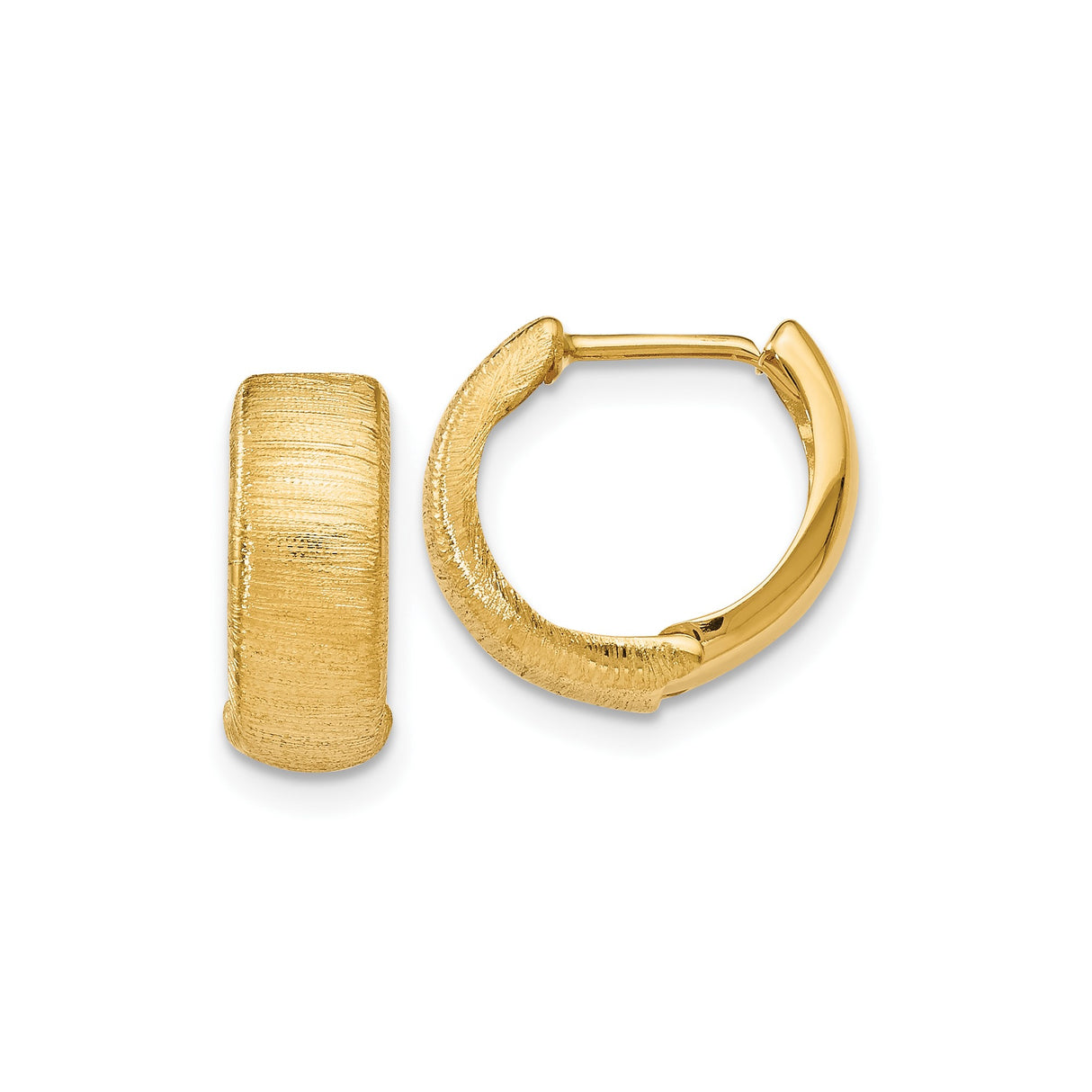 14k Yellow Gold Hoop Earrings, Brushed Finish, Huggie Style, Minimalist Jewelry for Women
