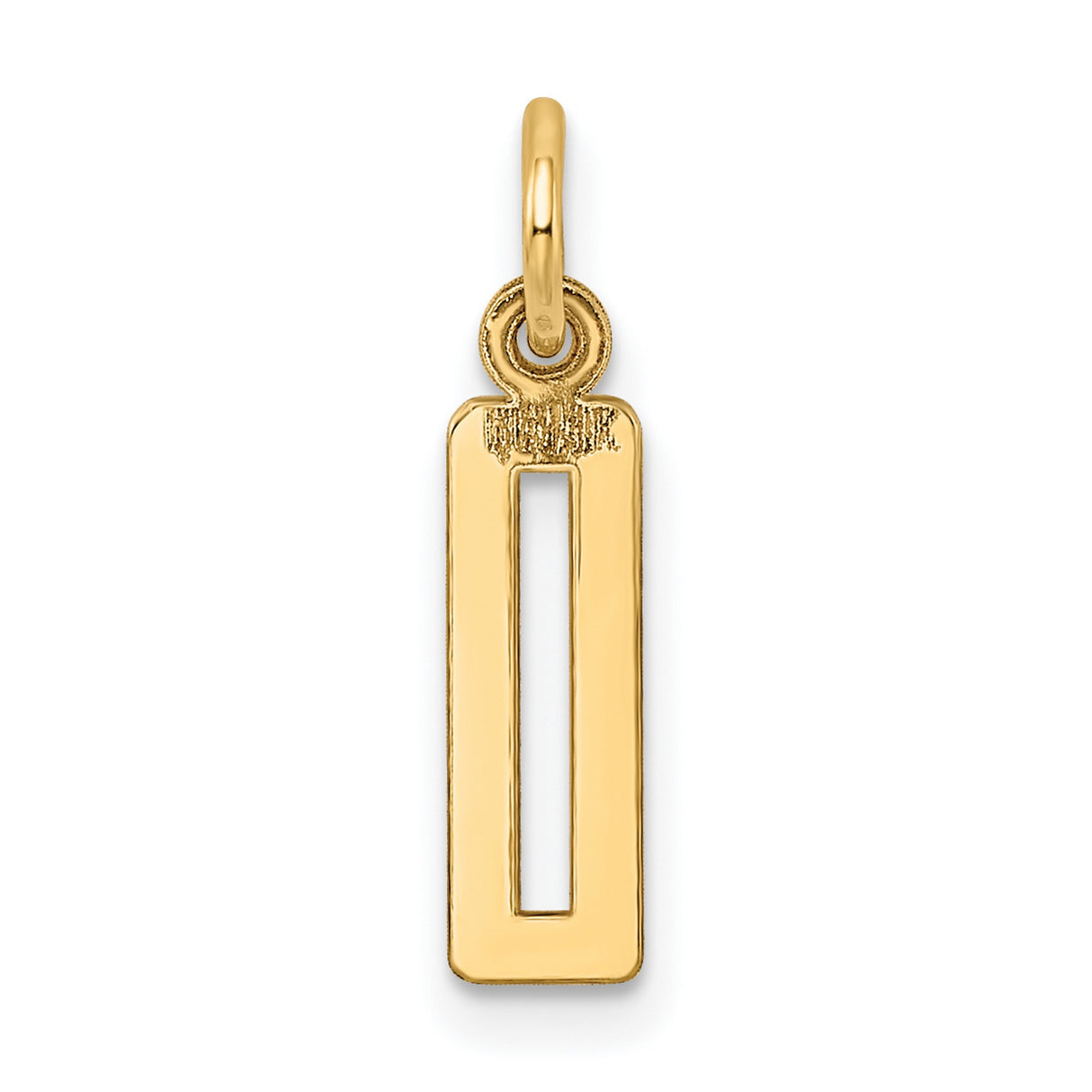 Small Polished Elongated Number 0 Charm Pendant in Real 14k Yellow Gold