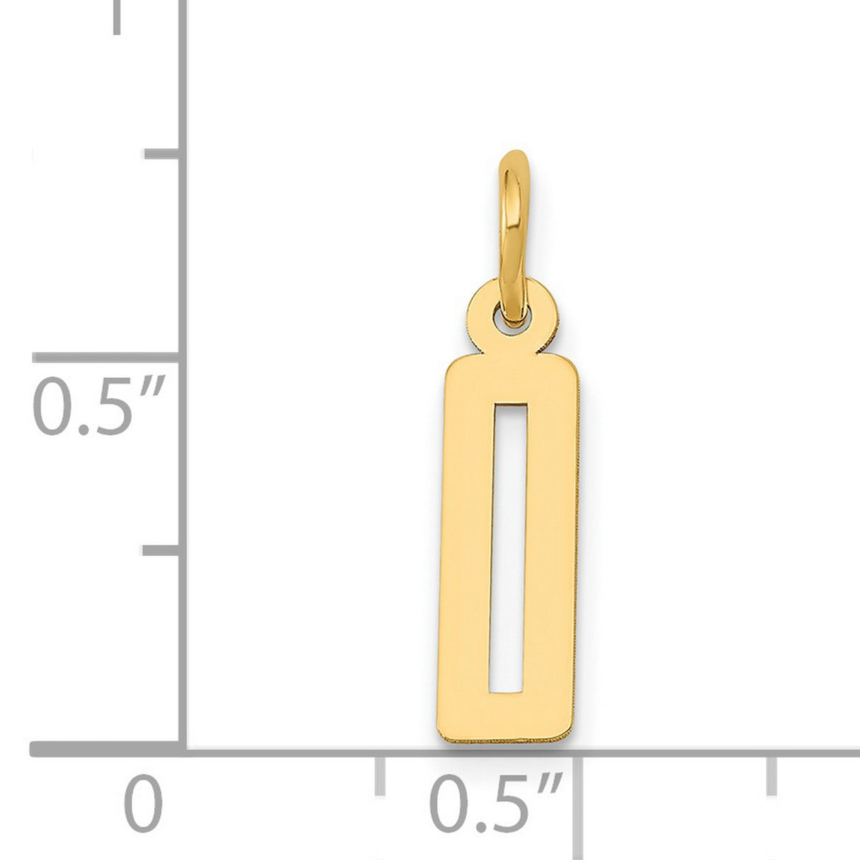 Small Polished Elongated Number 0 Charm Pendant in Real 14k Yellow Gold