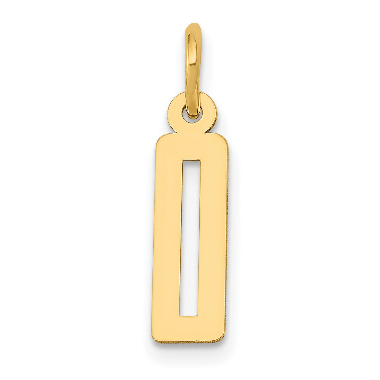 Small Polished Elongated Number 0 Charm Pendant in Real 14k Yellow Gold