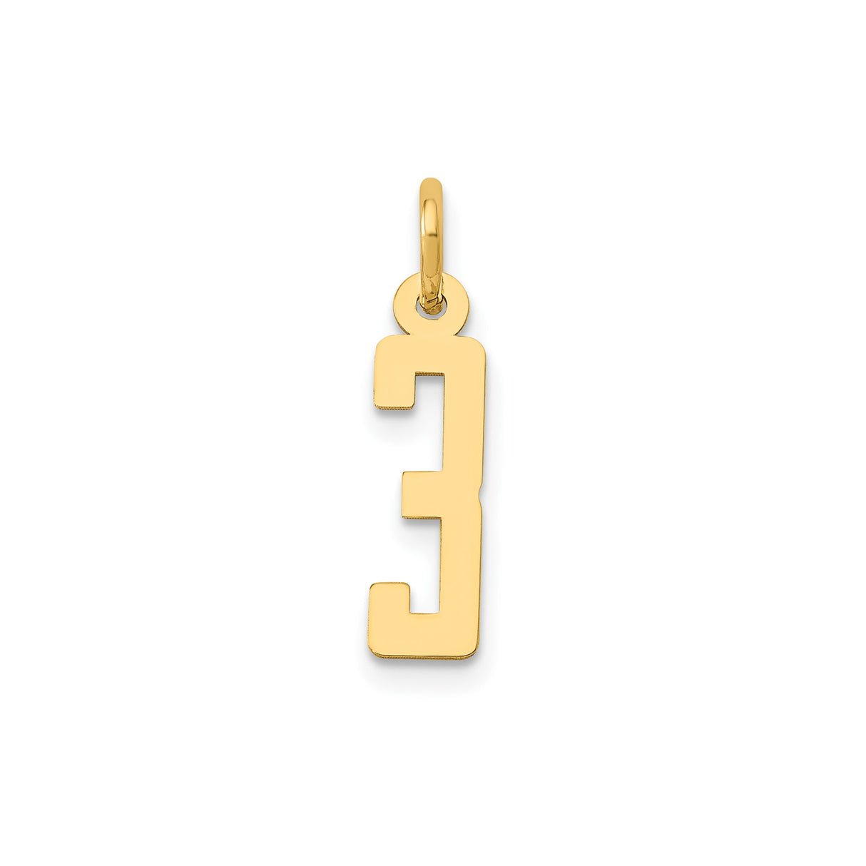 14k Yellow Gold Number 3 Pendant Charm, Bold Block Style for Women or Unisex Wear
