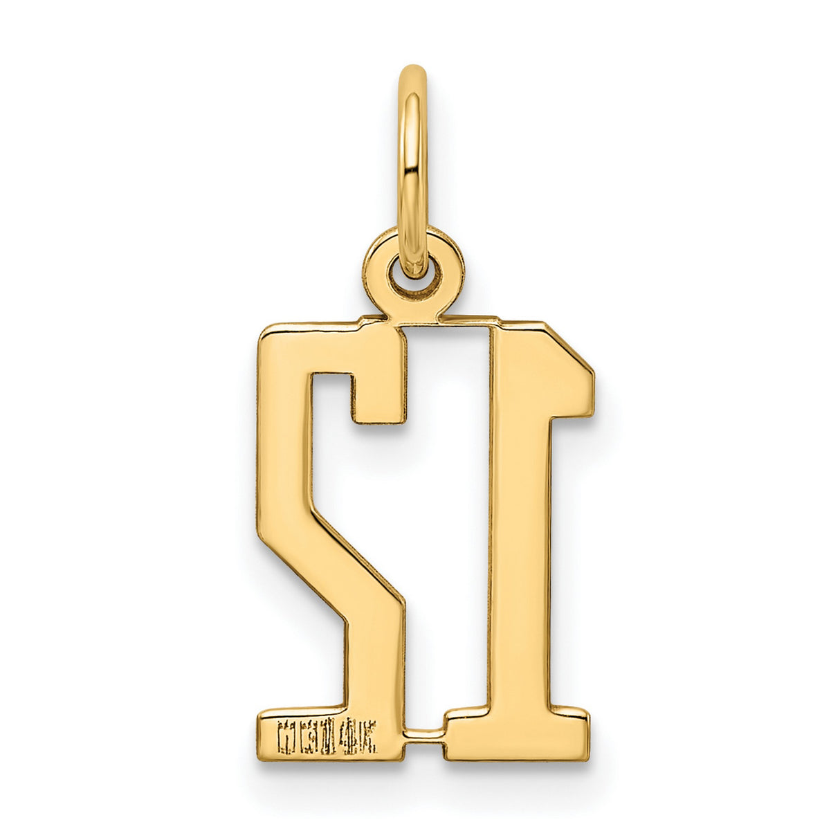 14k Yellow Gold Number 12 Charm Pendant, Bold Block Design for Sports Fans and Athletes