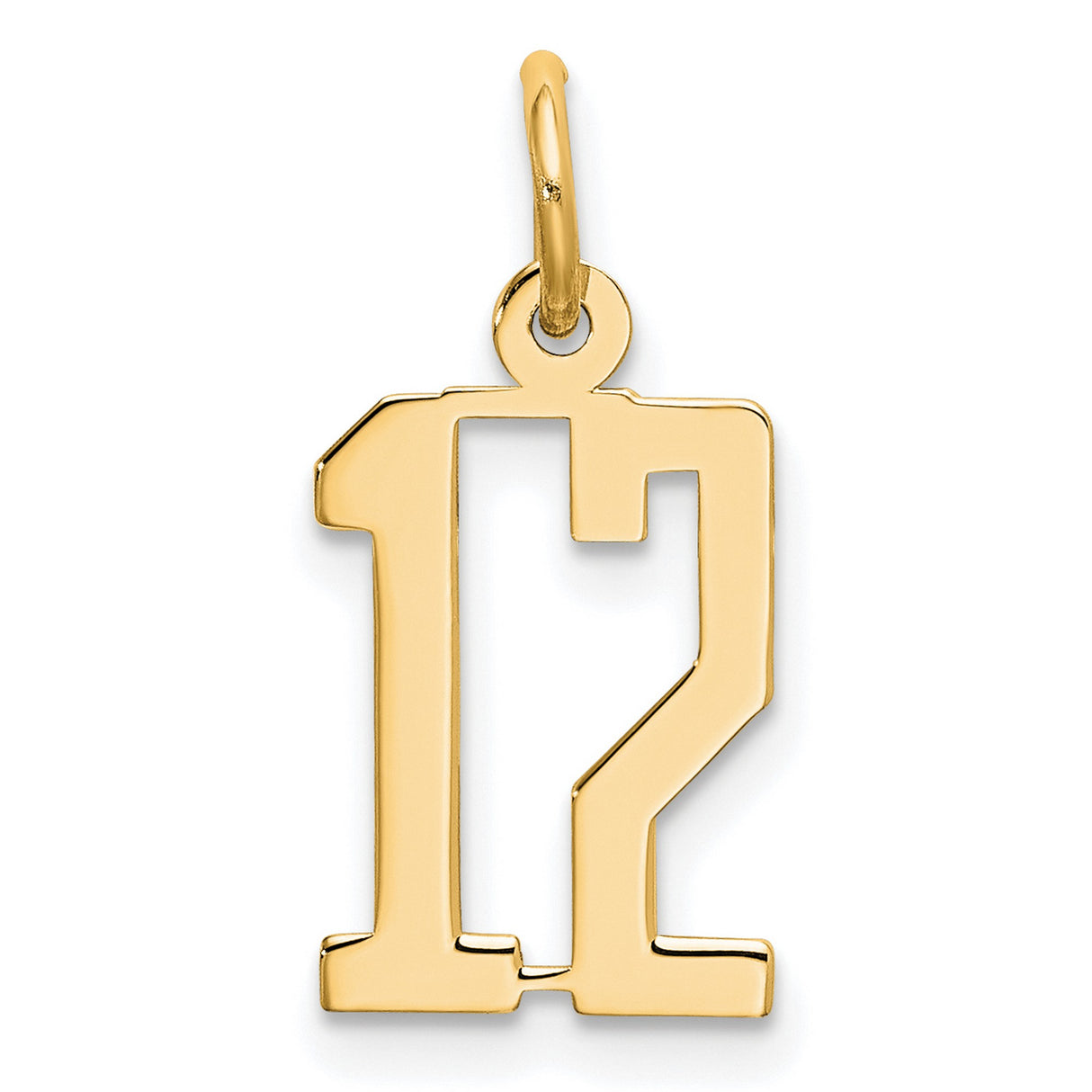 14k Yellow Gold Number 12 Charm Pendant, Bold Block Design for Sports Fans and Athletes