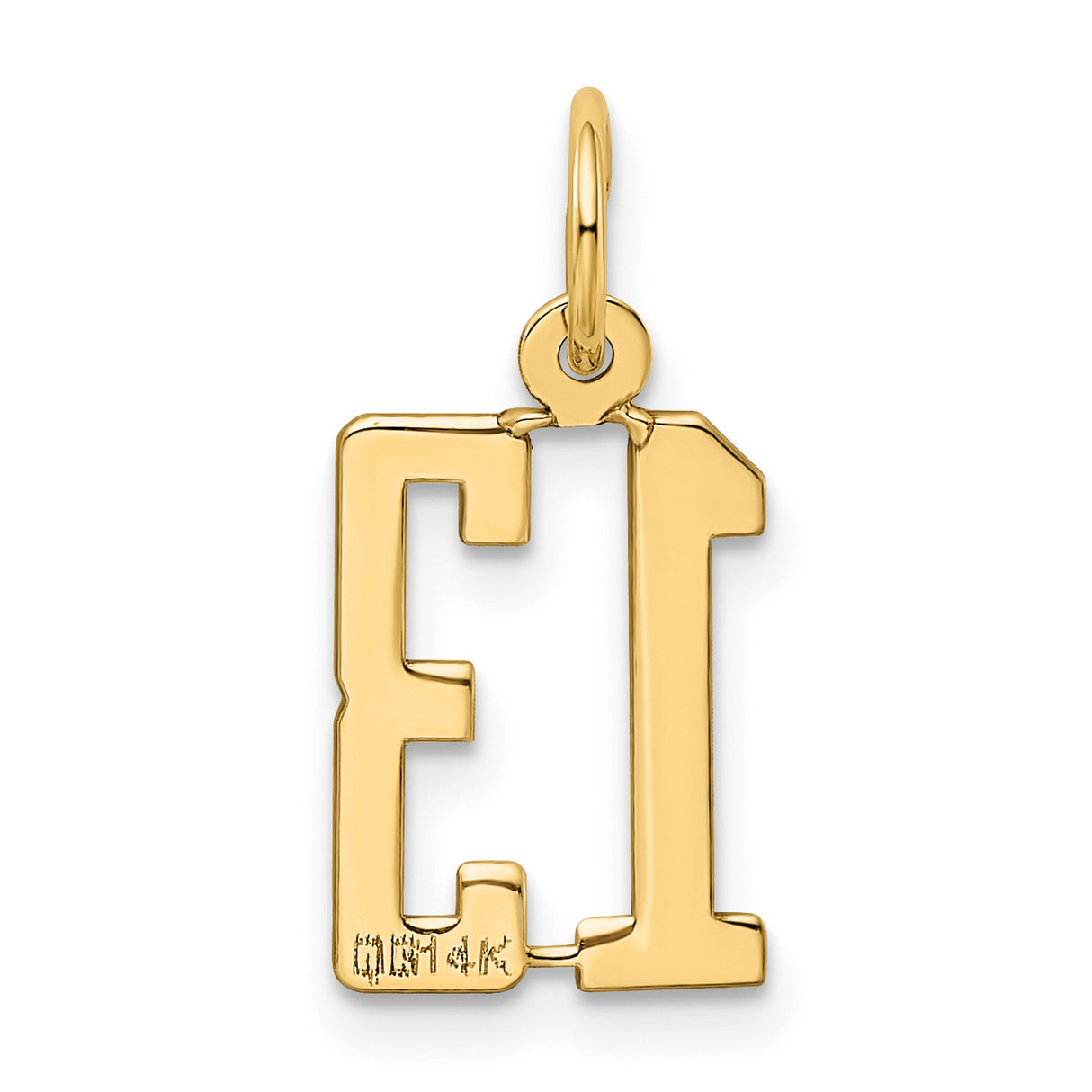 14k Yellow Gold Number 13 Pendant, Bold Block Font Lucky Thirteen Charm for Men or Women