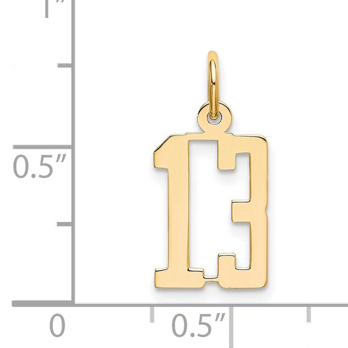 14k Yellow Gold Number 13 Pendant, Bold Block Font Lucky Thirteen Charm for Men or Women