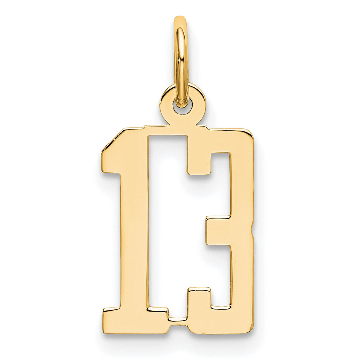 14k Yellow Gold Number 13 Pendant, Bold Block Font Lucky Thirteen Charm for Men or Women