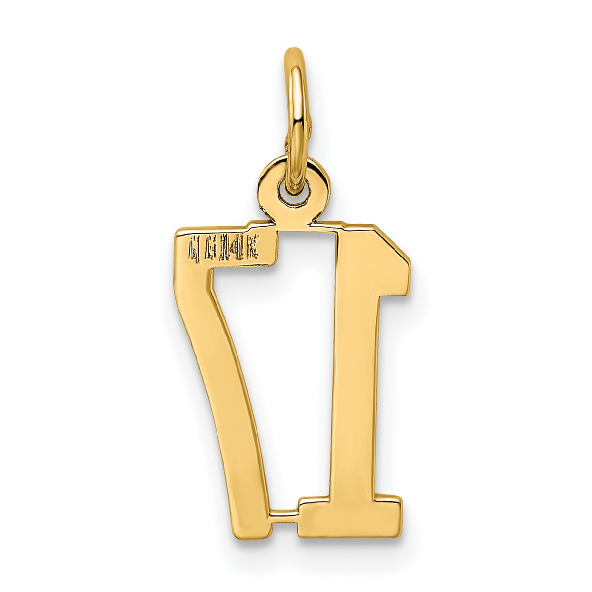 14k Yellow Gold Number 17 Pendant, Polished Sports Charm, Unisex Milestone Jewelry