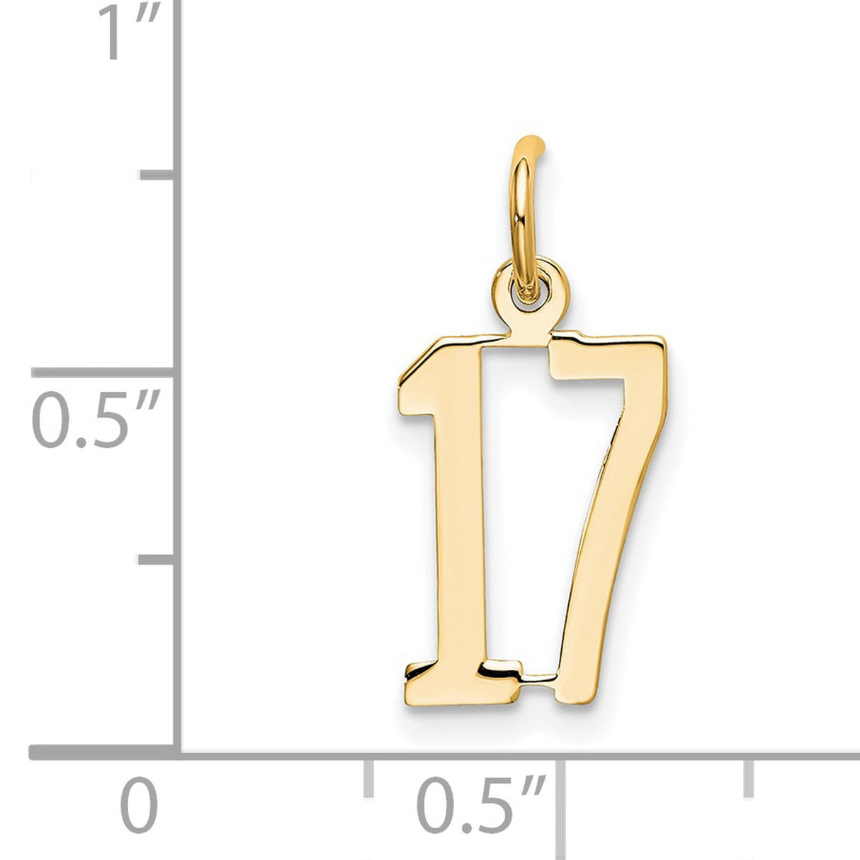 14k Yellow Gold Number 17 Pendant, Polished Sports Charm, Unisex Milestone Jewelry