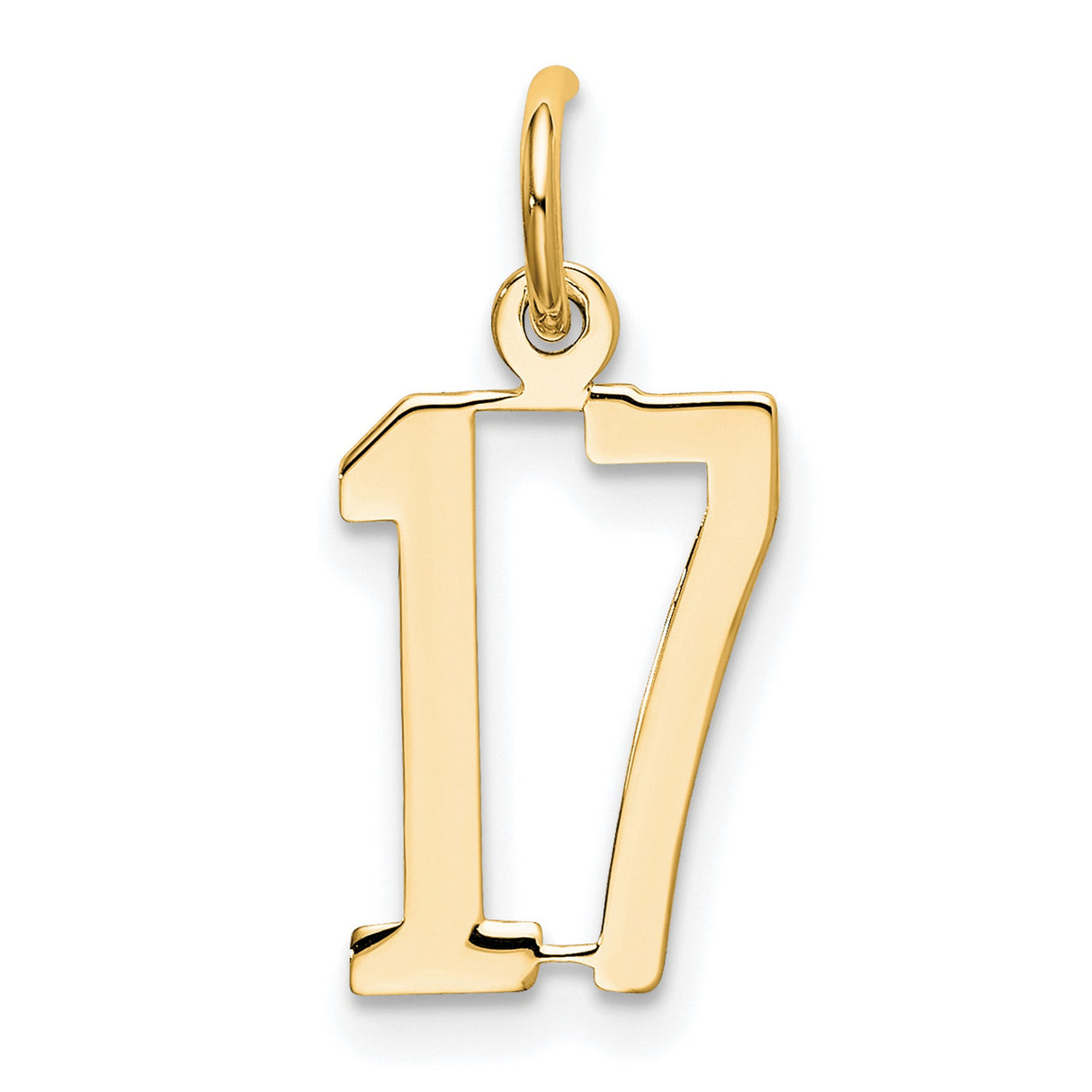 14k Yellow Gold Number 17 Pendant, Polished Sports Charm, Unisex Milestone Jewelry