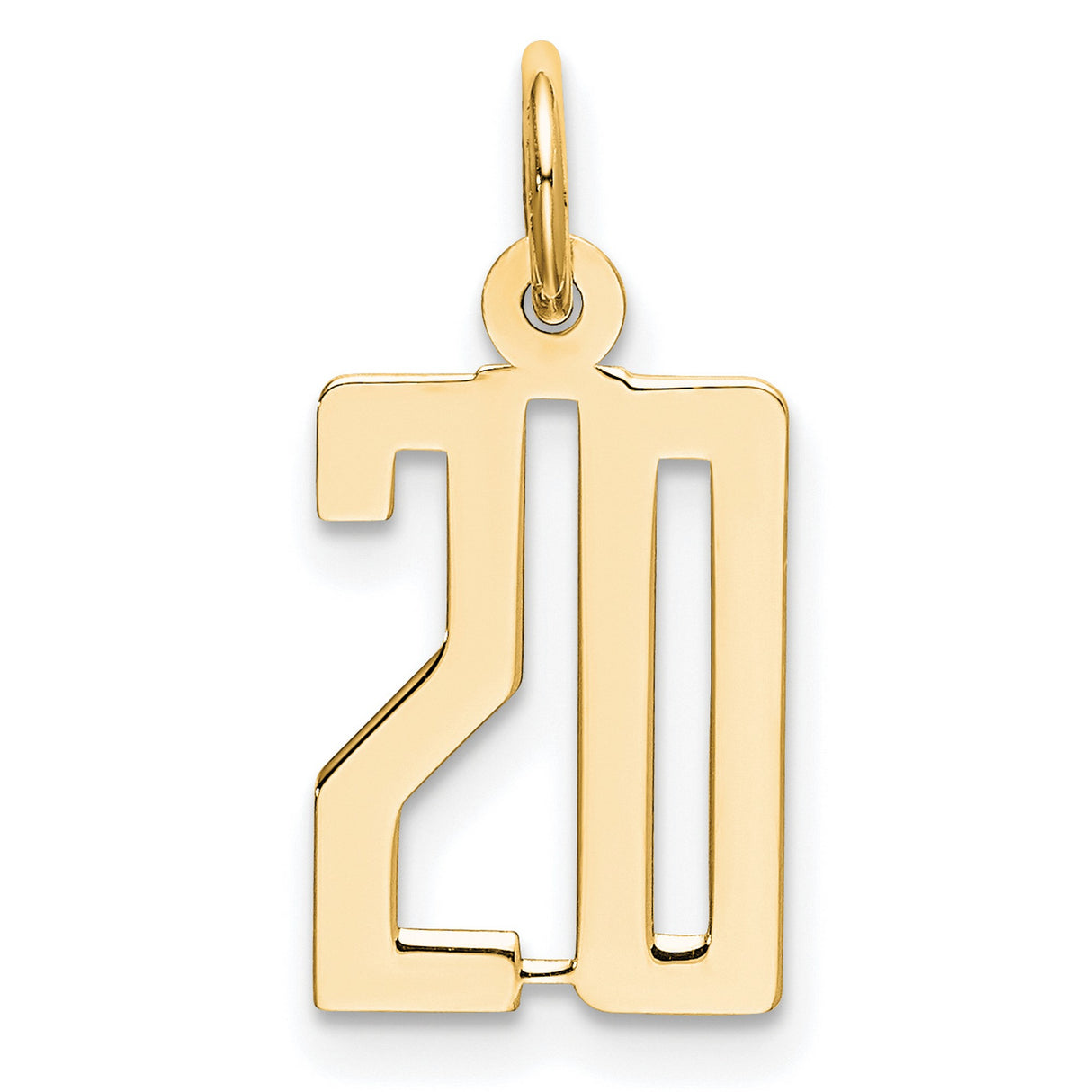 14k Yellow Gold Number 20 Pendant, Sports Jersey Style Milestone Charm for Men and Women
