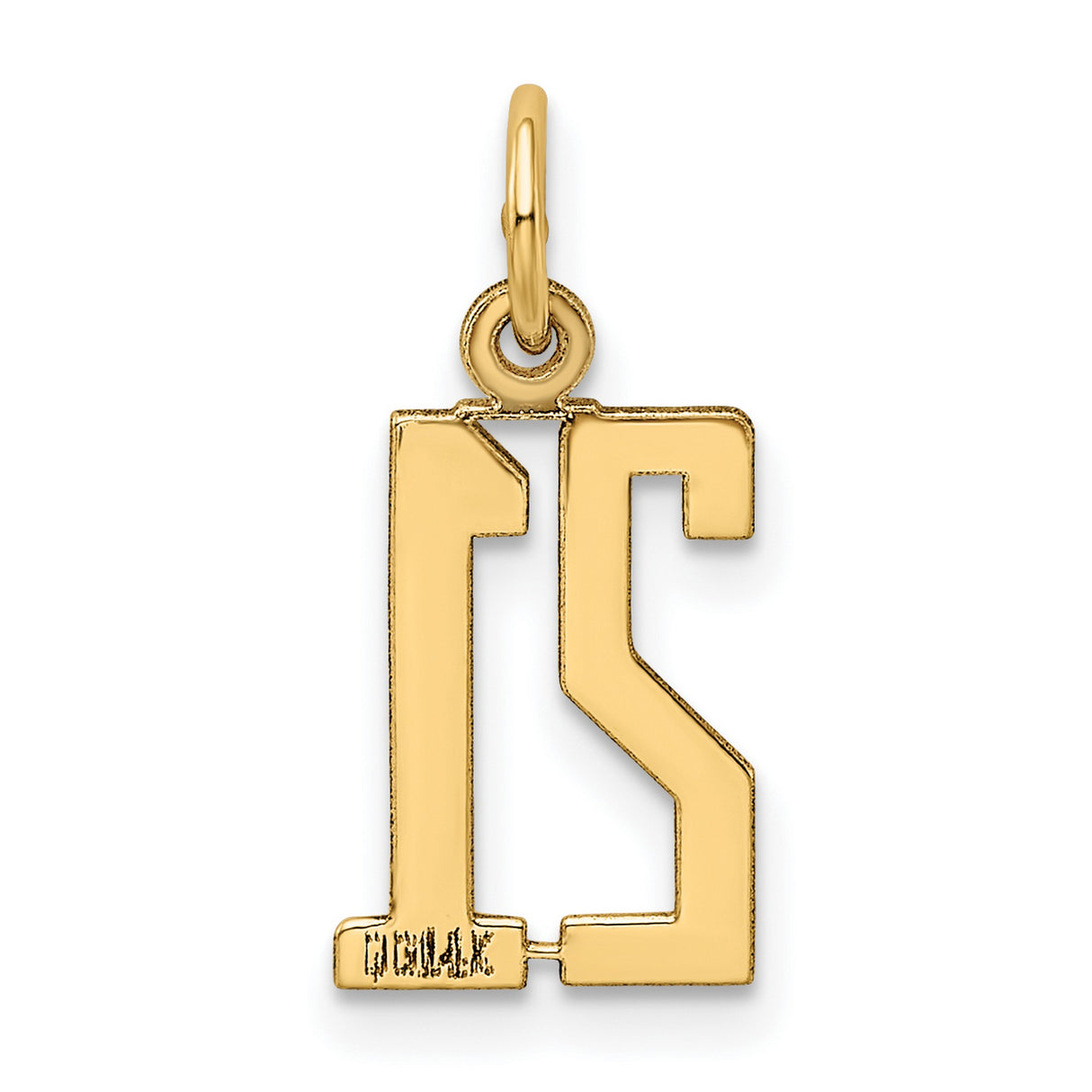 14k Yellow Gold Number 21 Pendant, Polished Milestone Charm, Minimalist Birthday Jewelry