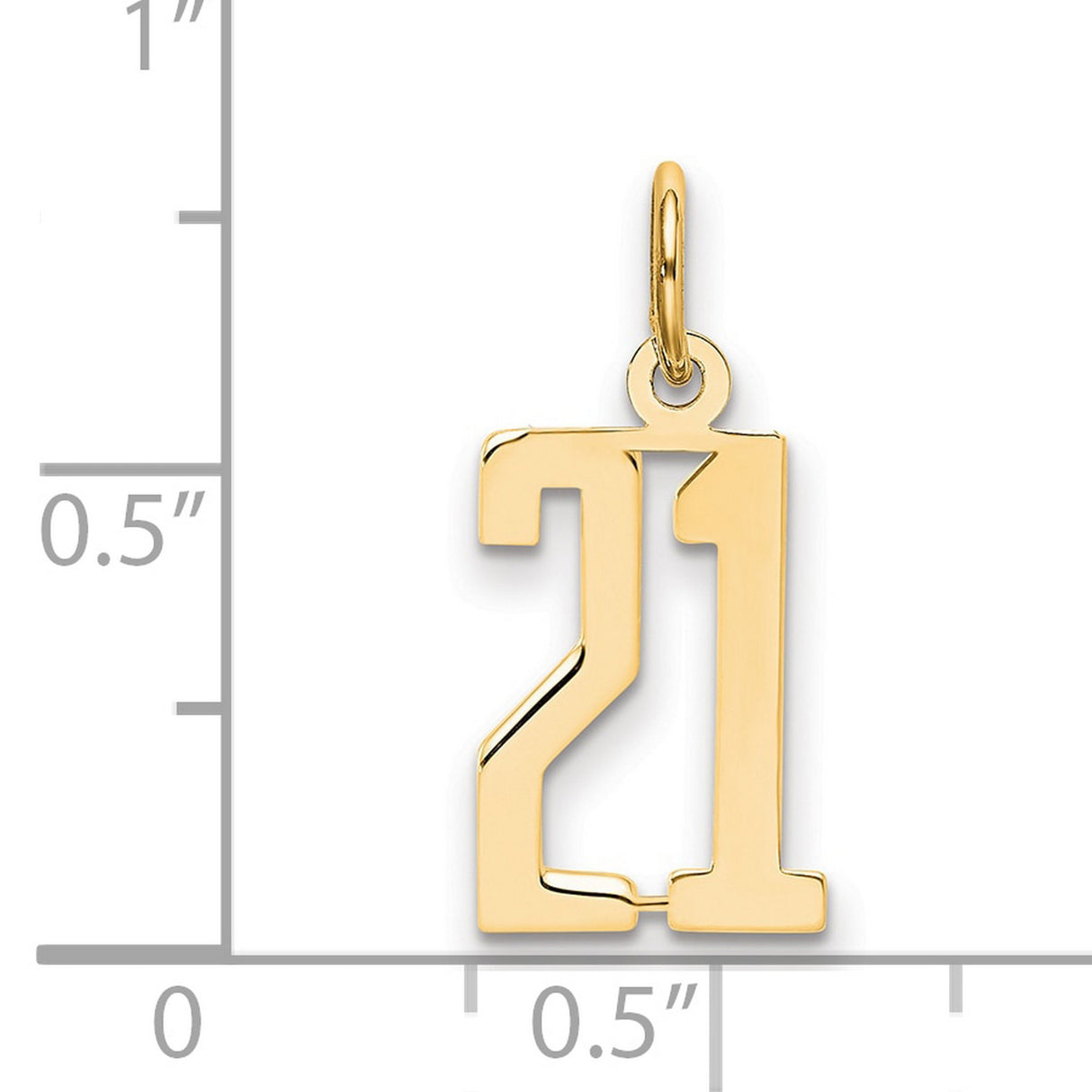 14k Yellow Gold Number 21 Pendant, Polished Milestone Charm, Minimalist Birthday Jewelry
