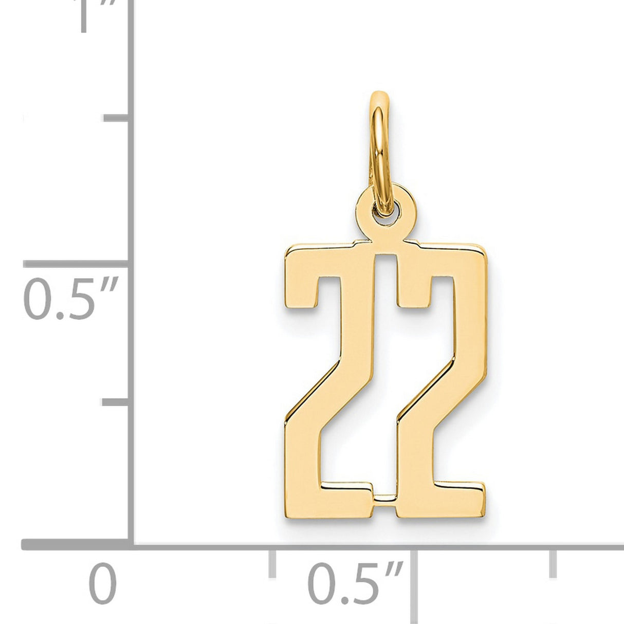 14k Yellow Gold Number 22 Pendant Charm, Clean Modern Design for Men and Women