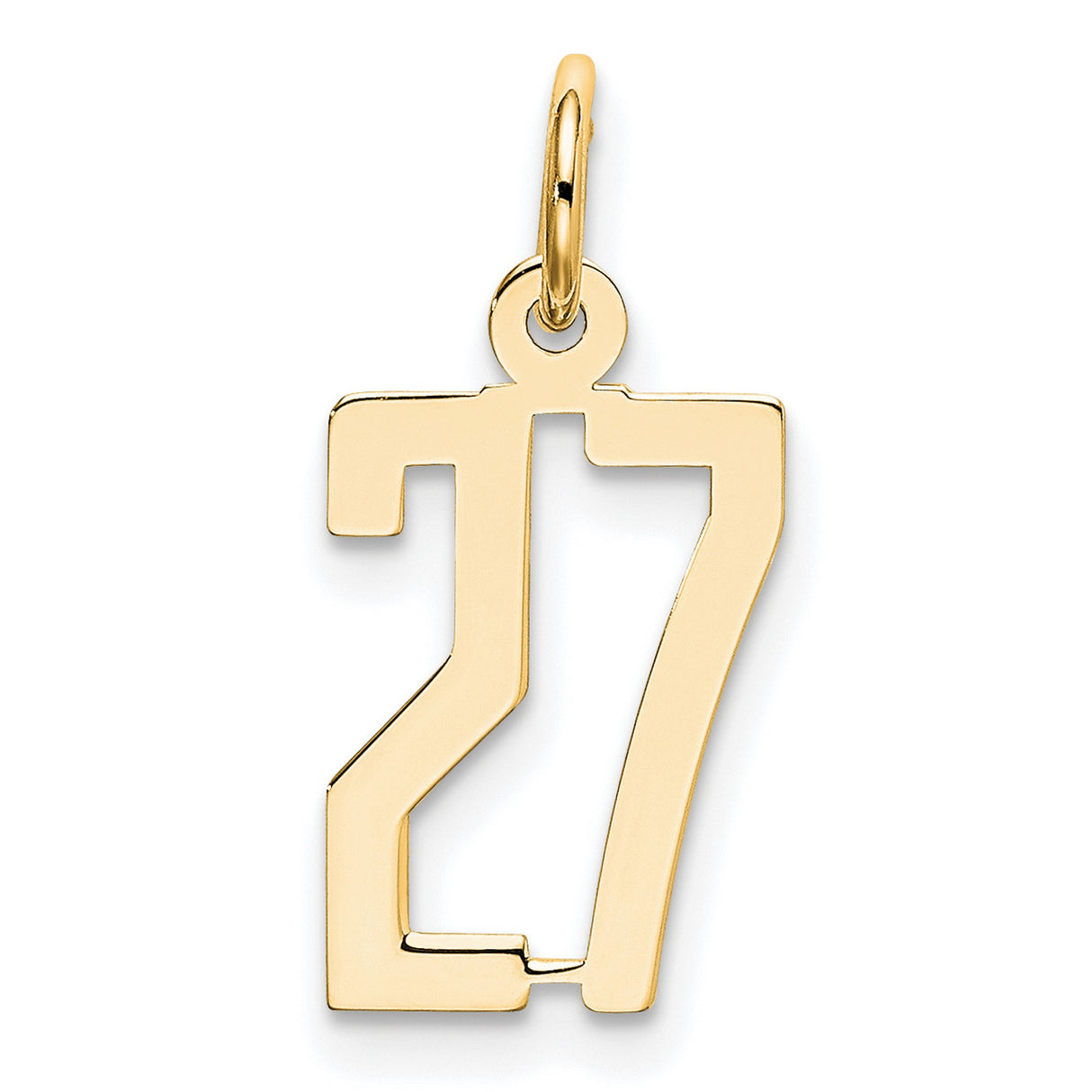 14k Yellow Gold Number 27 Pendant with Modern Cutout Design