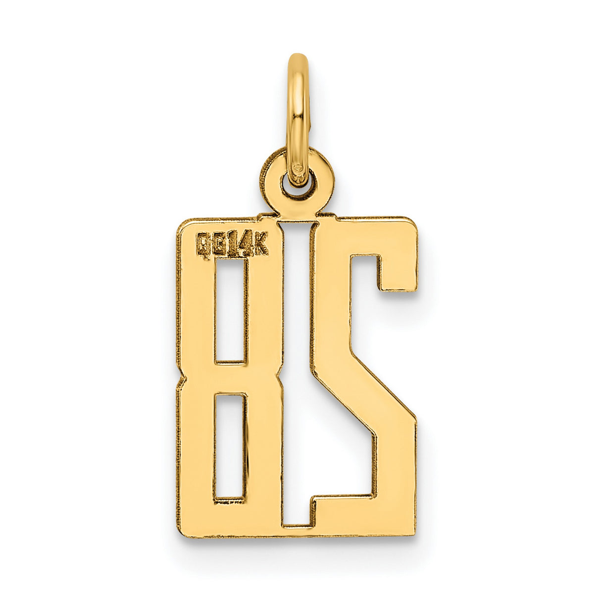 Small Elongated Number 28 Charm Pendant in Real 14k Yellow Gold