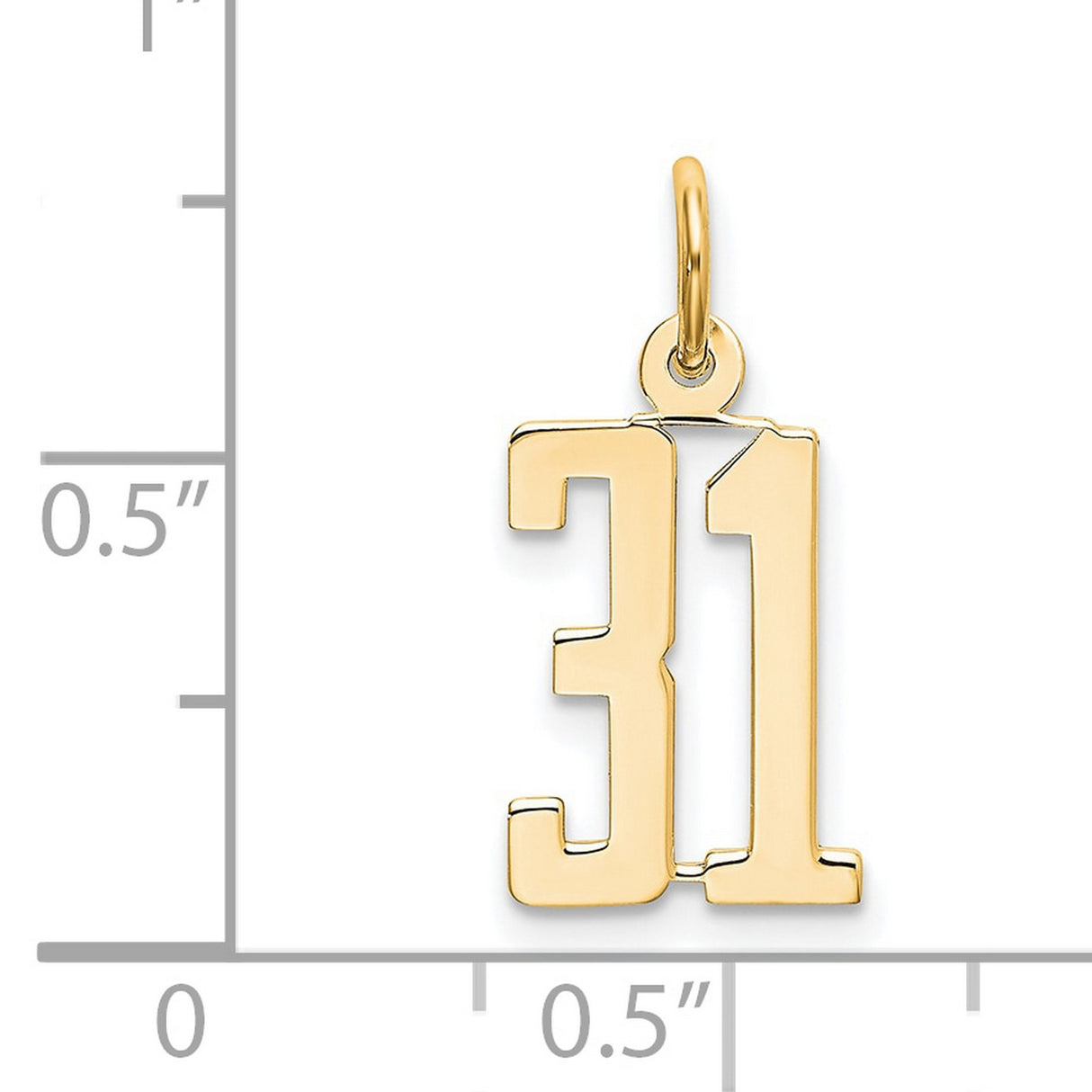 14k Yellow Gold Number 31 Pendant Charm, Bold Block Numerals, Mens or Womens Jewelry