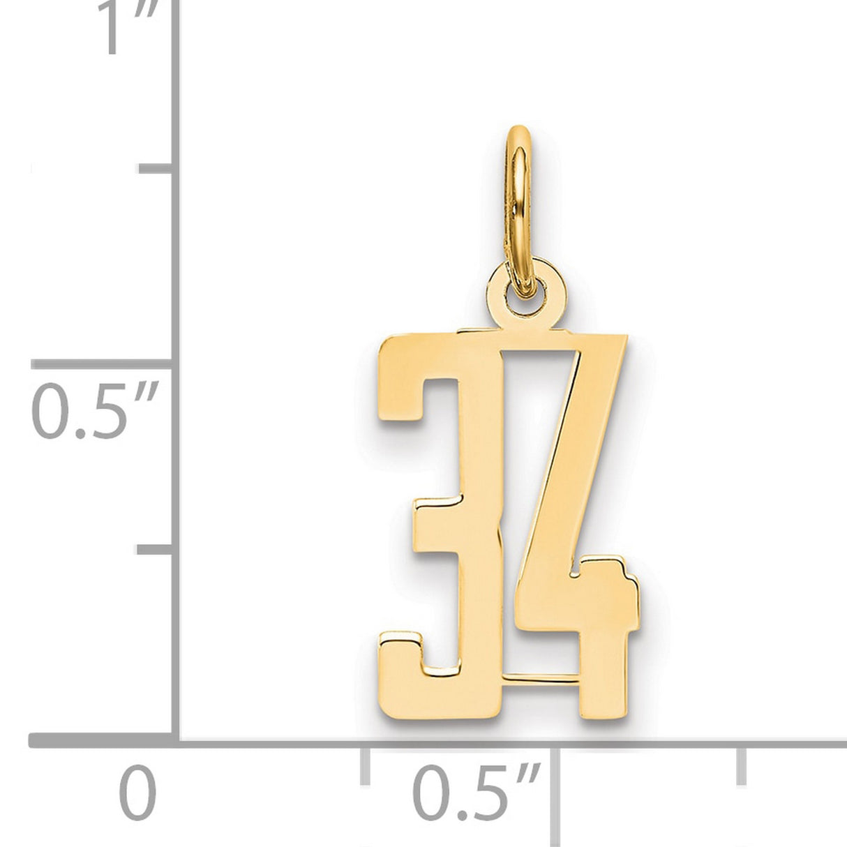 Small Elongated Number 34 Charm Pendant in Real 14k Yellow Gold