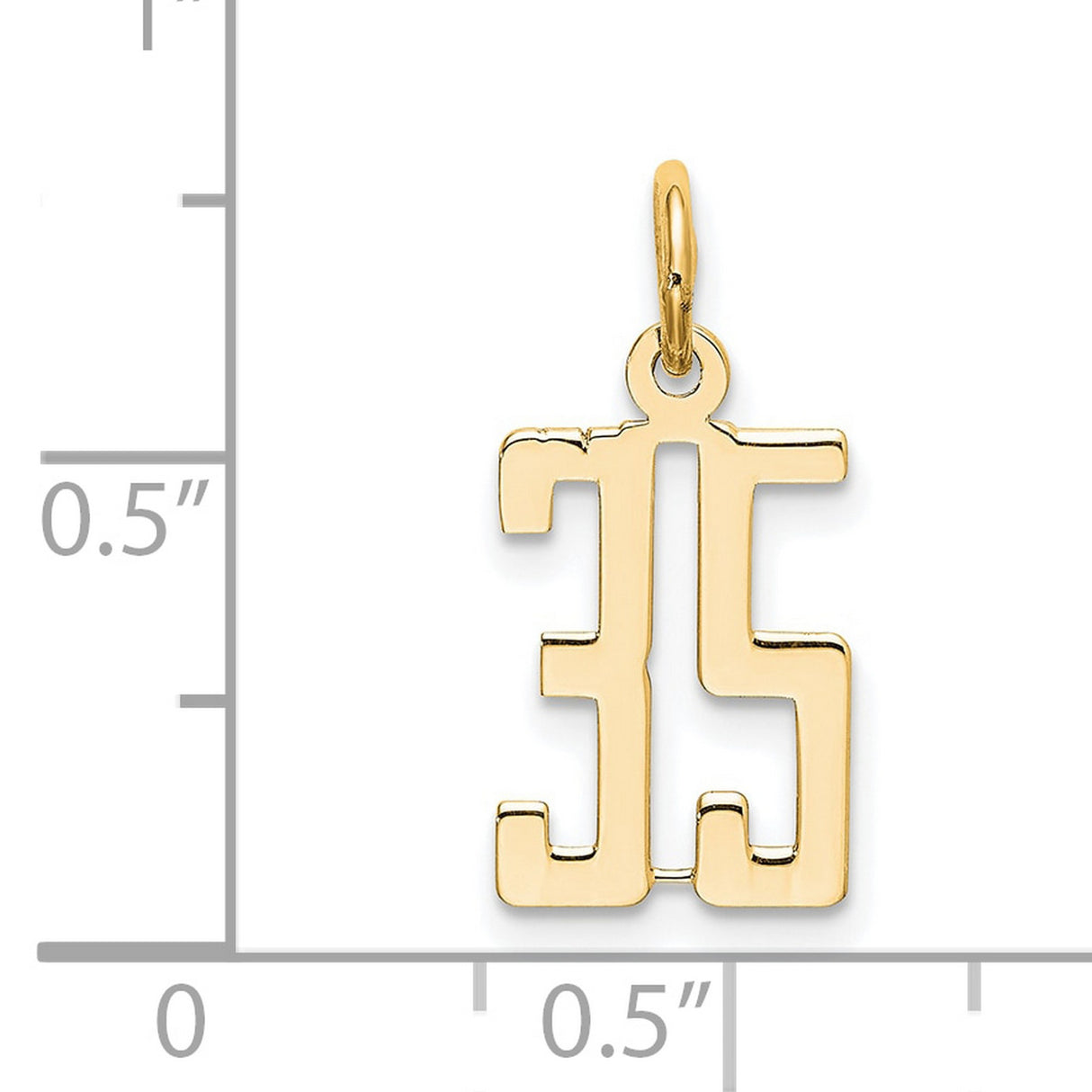 14k Yellow Gold Number 35 Pendant, Bold Block Style Charm for Men or Women