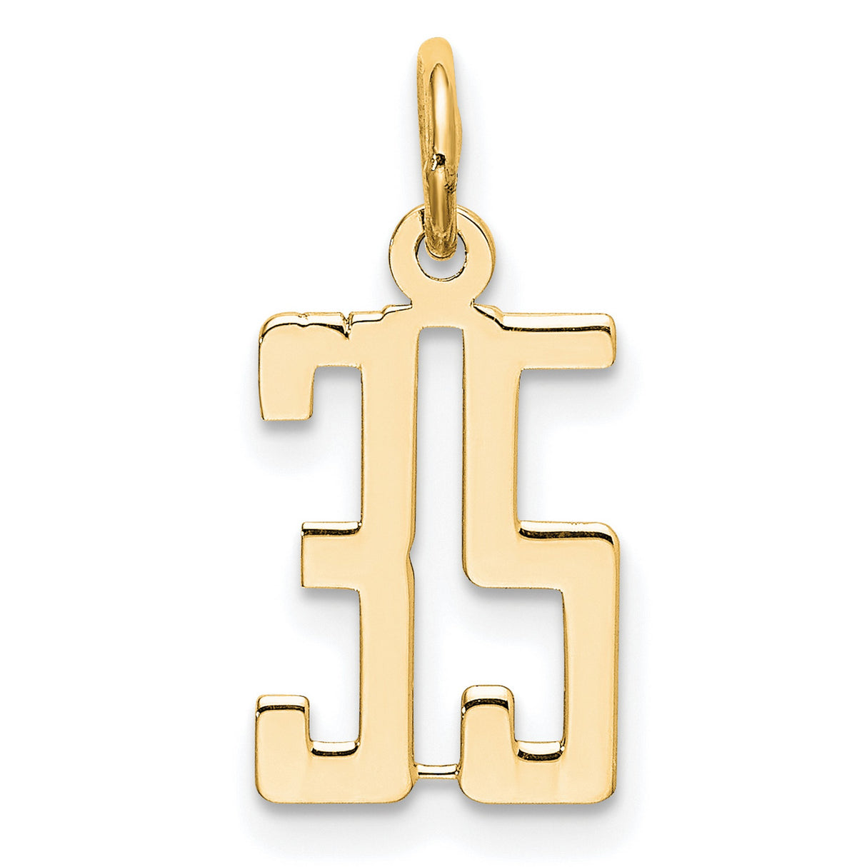 14k Yellow Gold Number 35 Pendant, Bold Block Style Charm for Men or Women
