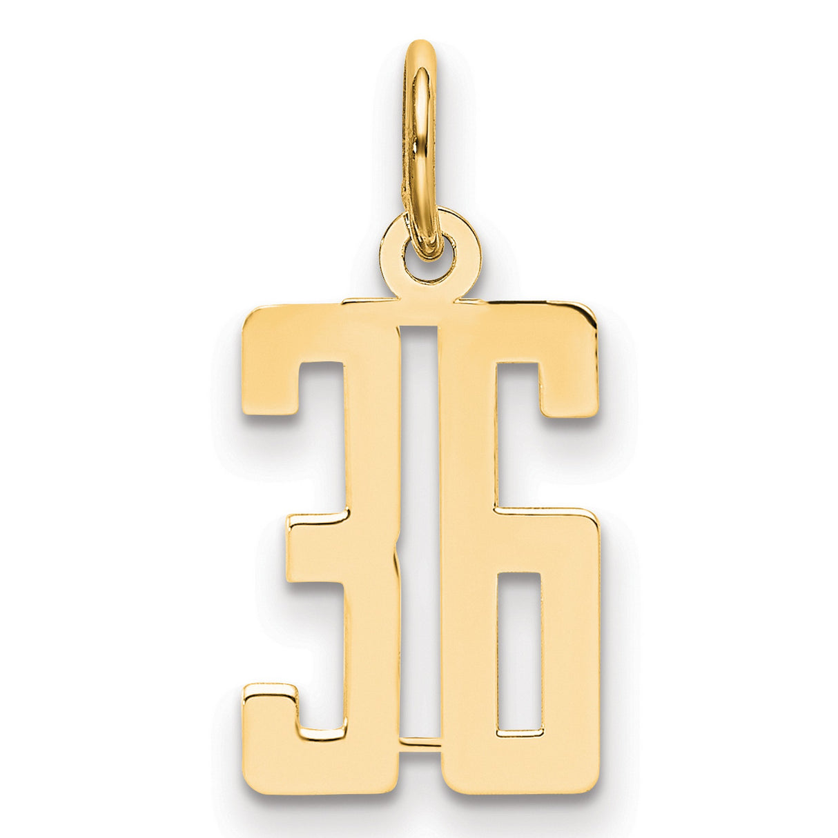 14k Yellow Gold Number 36 Pendant, Bold Block Style Numeric Charm for Men or Unisex