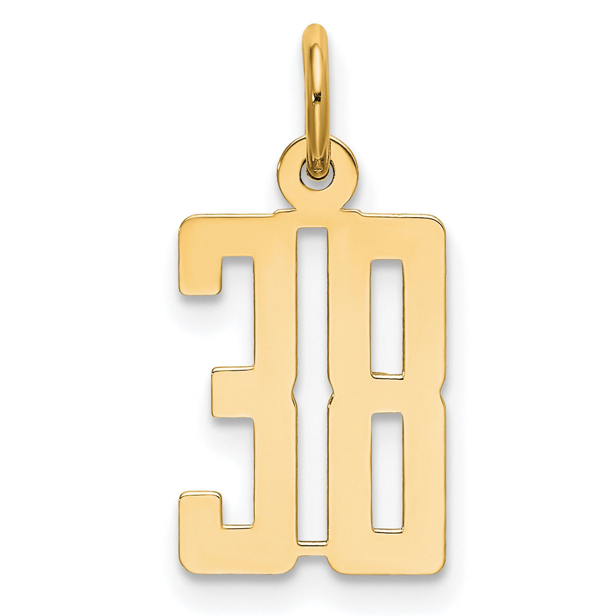 14k Yellow Gold Number 38 Pendant Charm, Bold Polished Sports Design, Unisex Jewelry