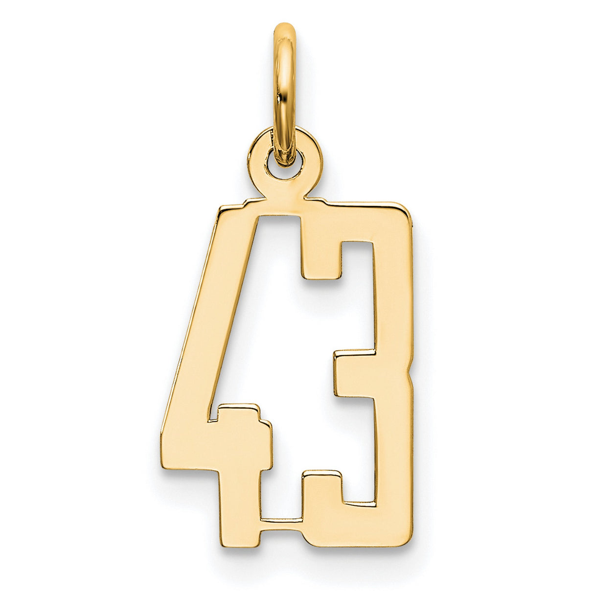14k Yellow Gold Number 43 Pendant, Bold Cut-Out Block Design Sports Charm