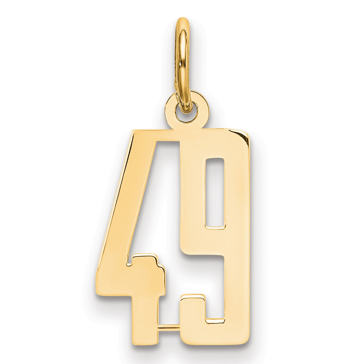Small Elongated Number 49 Charm Pendant in Real 14k Yellow Gold