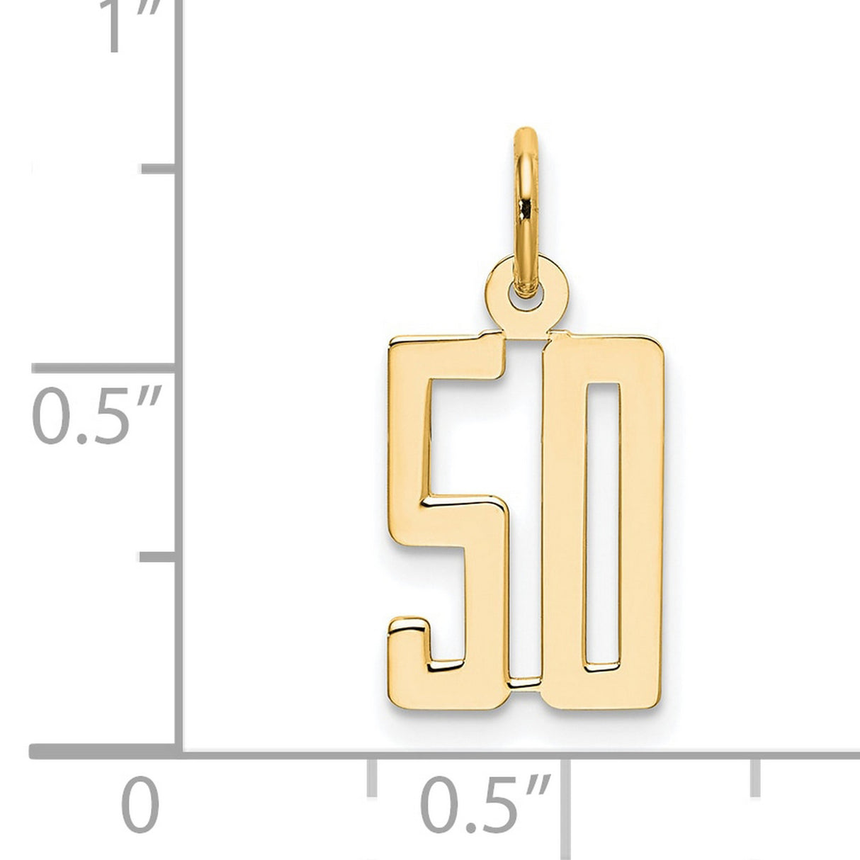 14k Yellow Gold Number 50 Pendant, Modern Cutout Milestone Charm, Unisex Anniversary Jewelry
