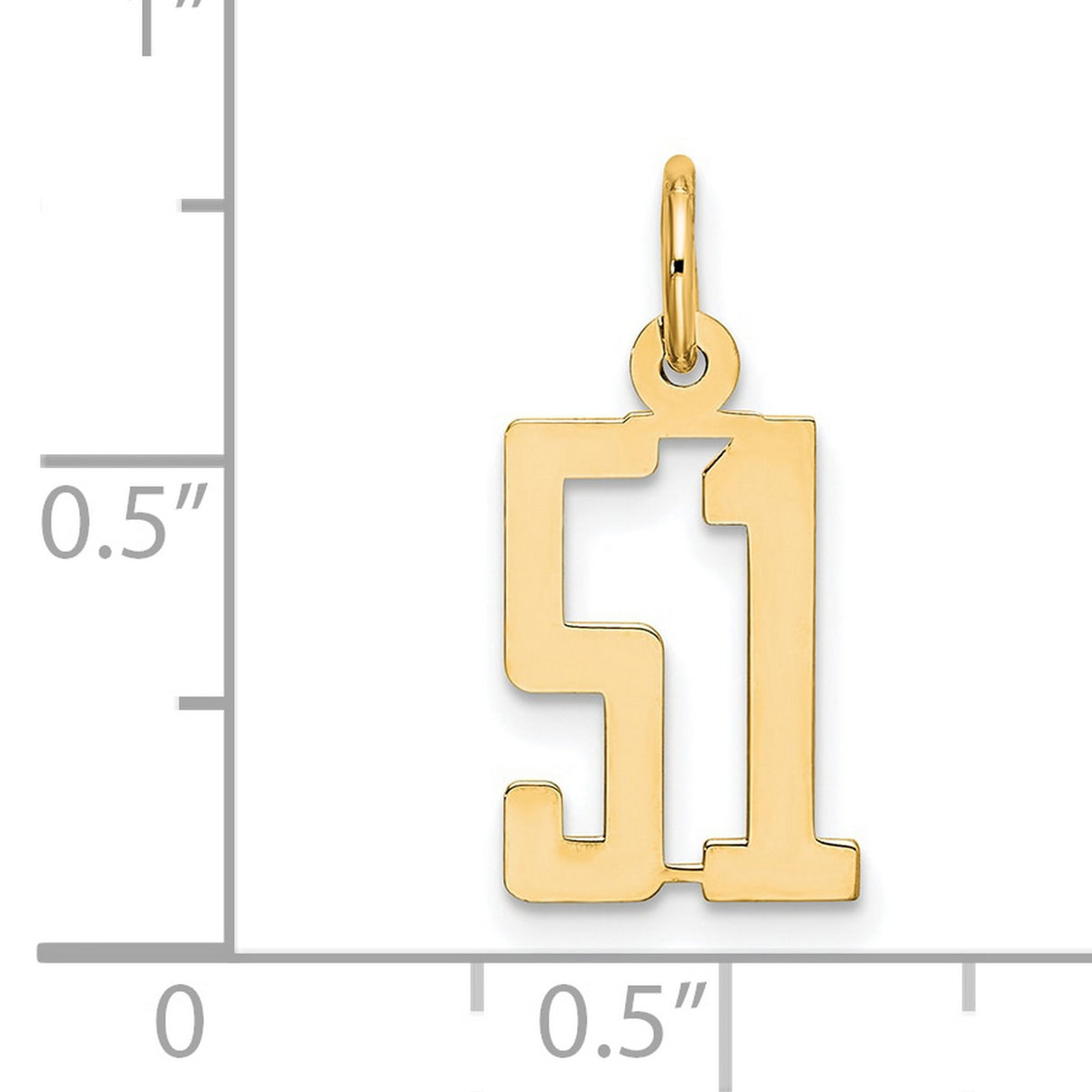 Small Elongated Number 51 Charm Pendant in Real 14k Yellow Gold