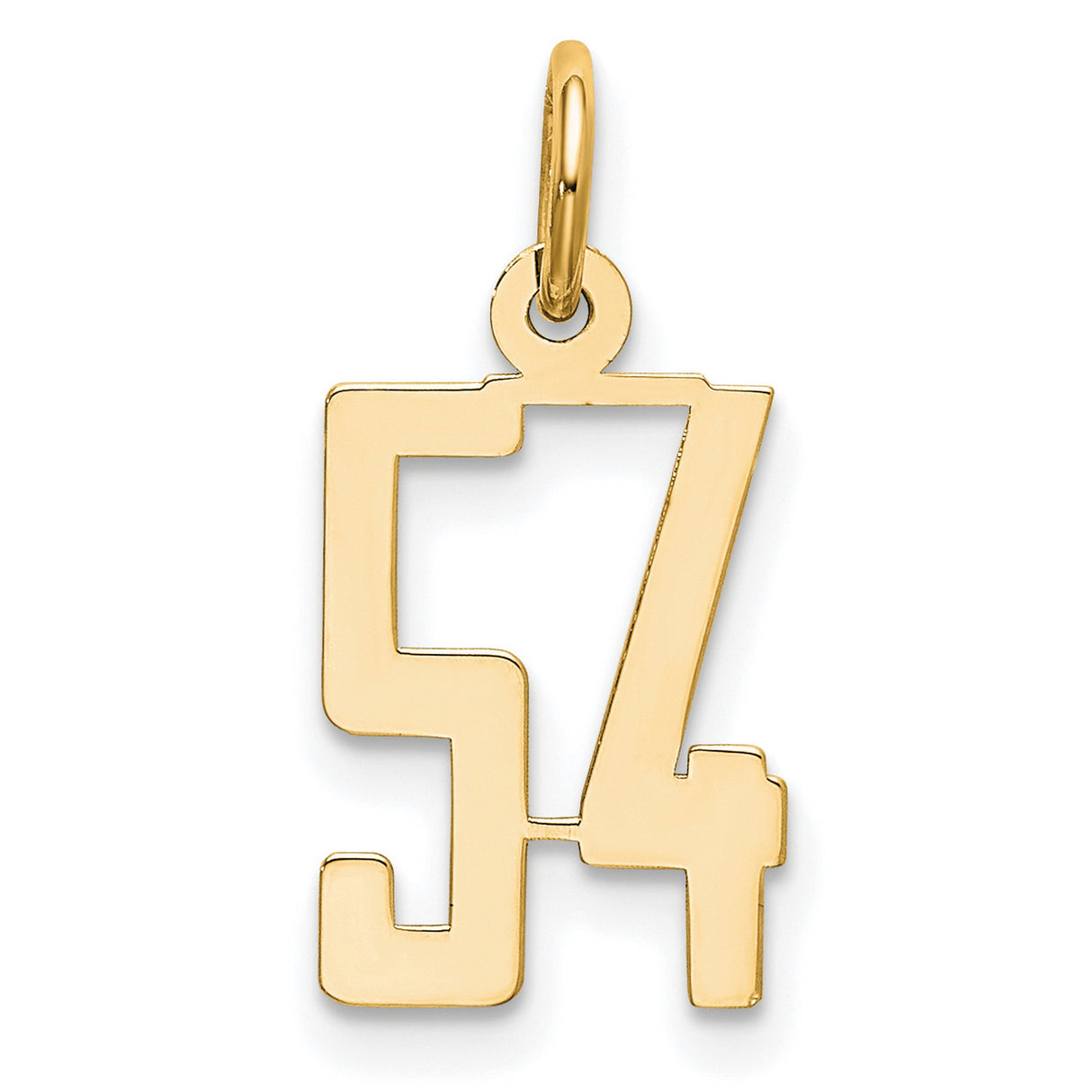 Small Elongated Number 54 Charm Pendant in Real 14k Yellow Gold