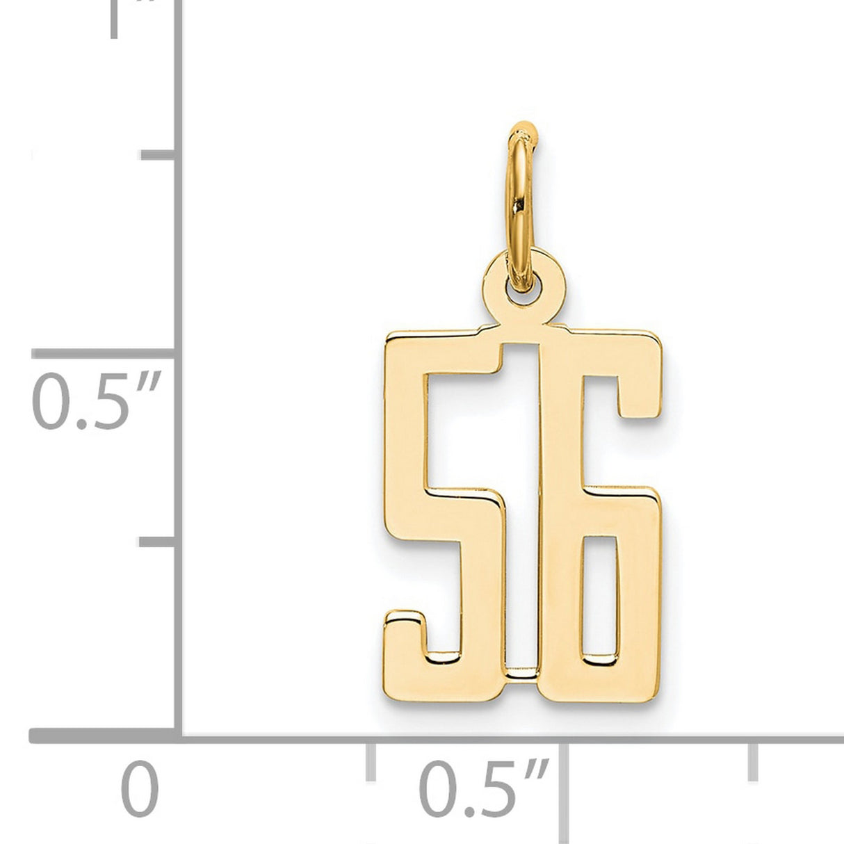 Small Polished Elongated Number 56 Charm Pendant in Real 14k Yellow Gold