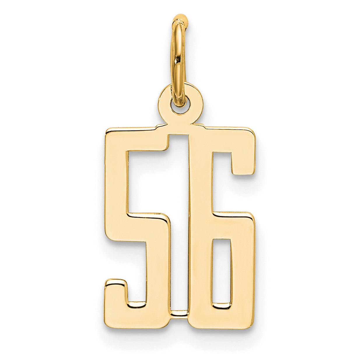 Small Polished Elongated Number 56 Charm Pendant in Real 14k Yellow Gold