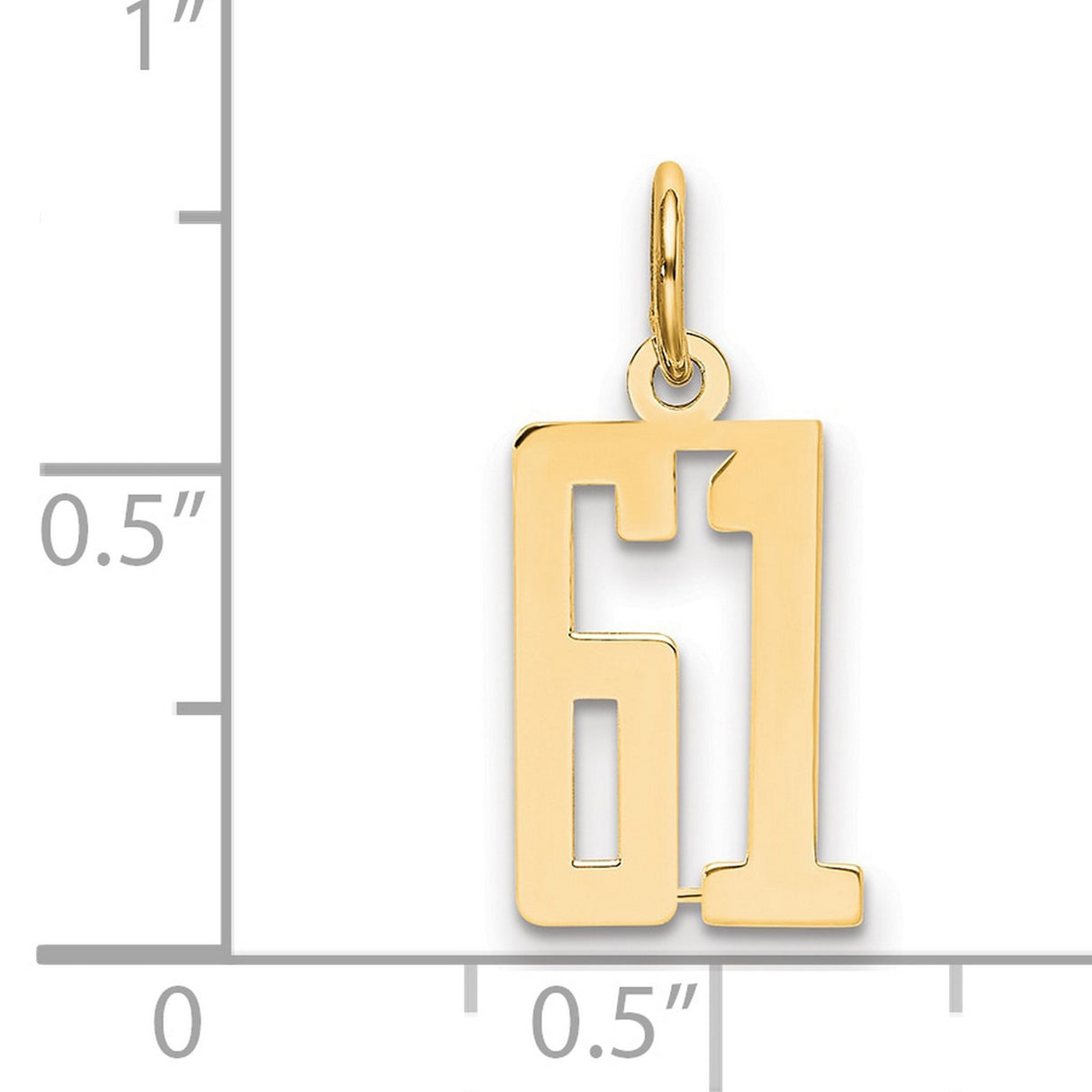 14k Yellow Gold Number 61 Pendant Charm, Bold Cutout Design, Unisex Sports or Milestone Jewelry