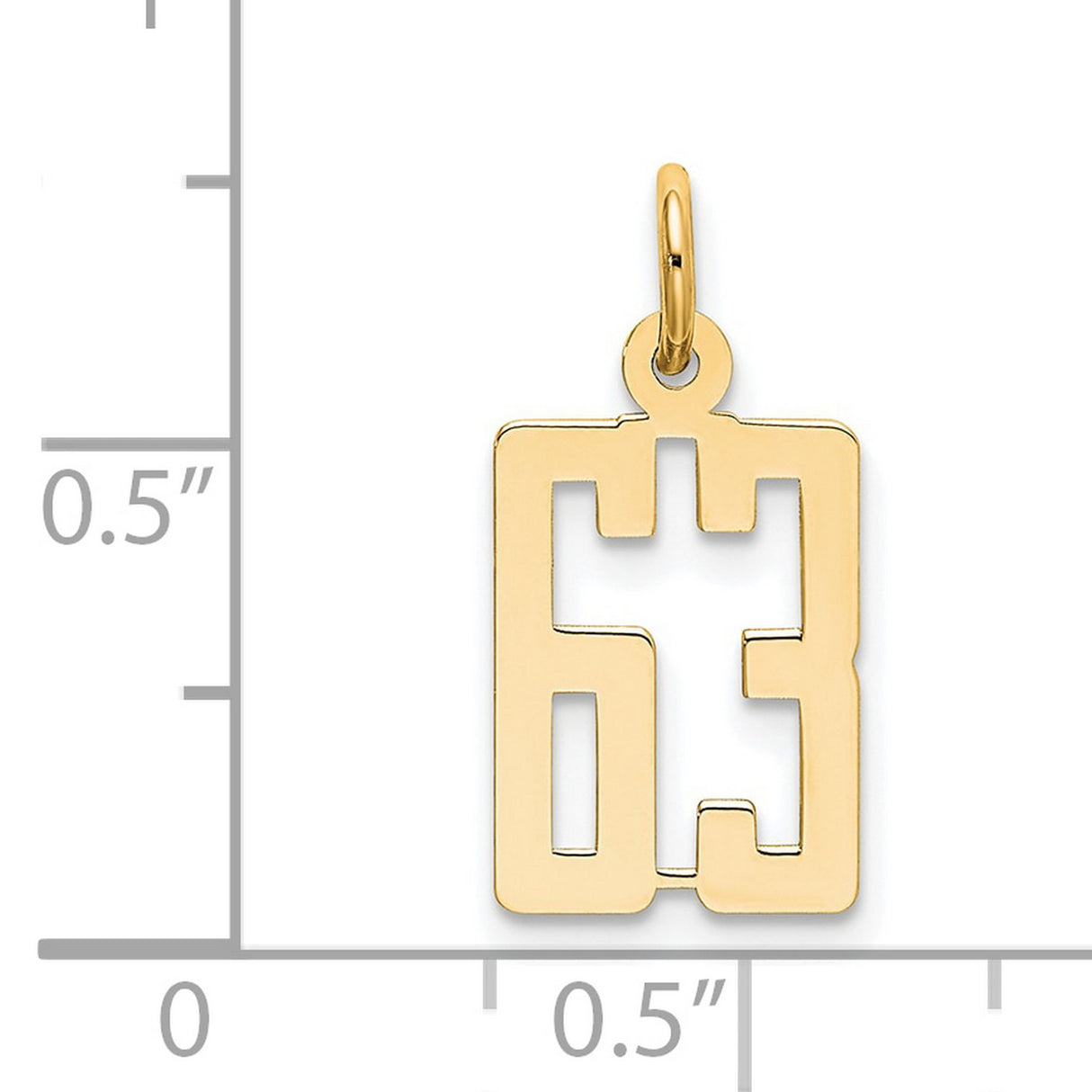Small Elongated Number 63 Charm Pendant in Real 14k Yellow Gold