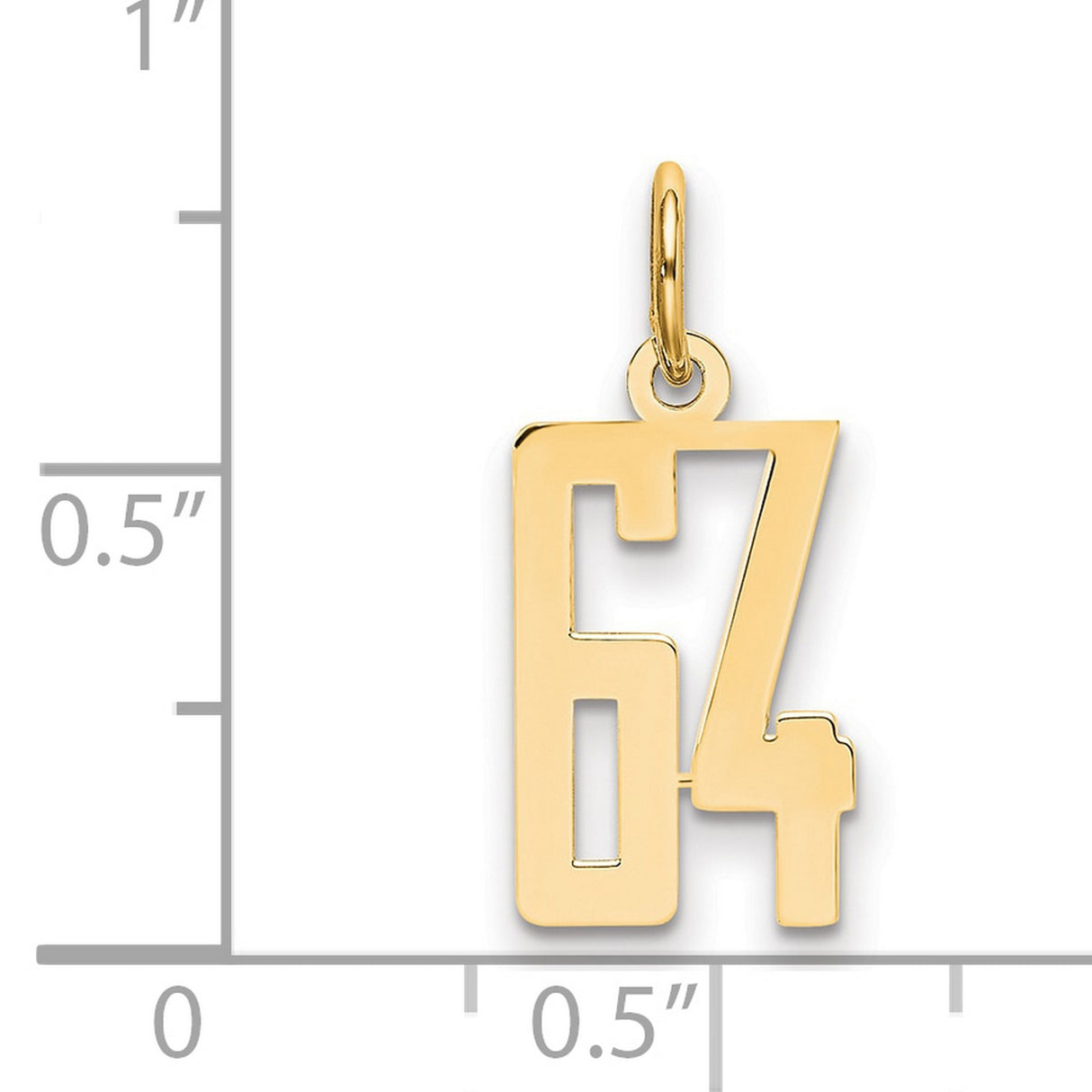 Small Elongated Number 64 Charm Pendant in Real 14k Yellow Gold