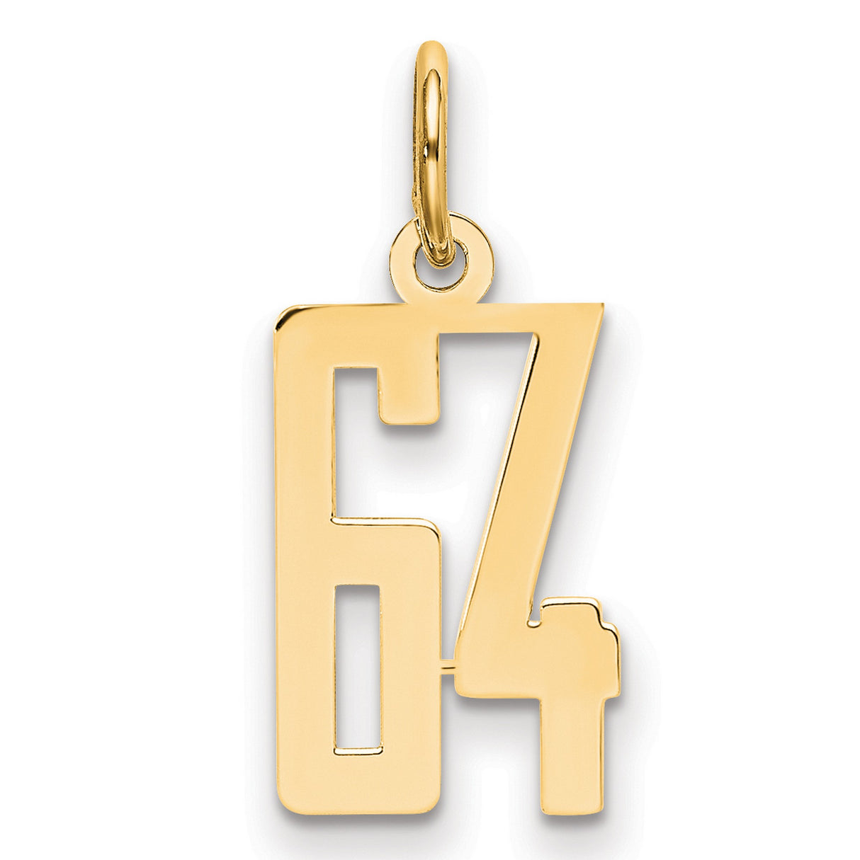 Small Elongated Number 64 Charm Pendant in Real 14k Yellow Gold