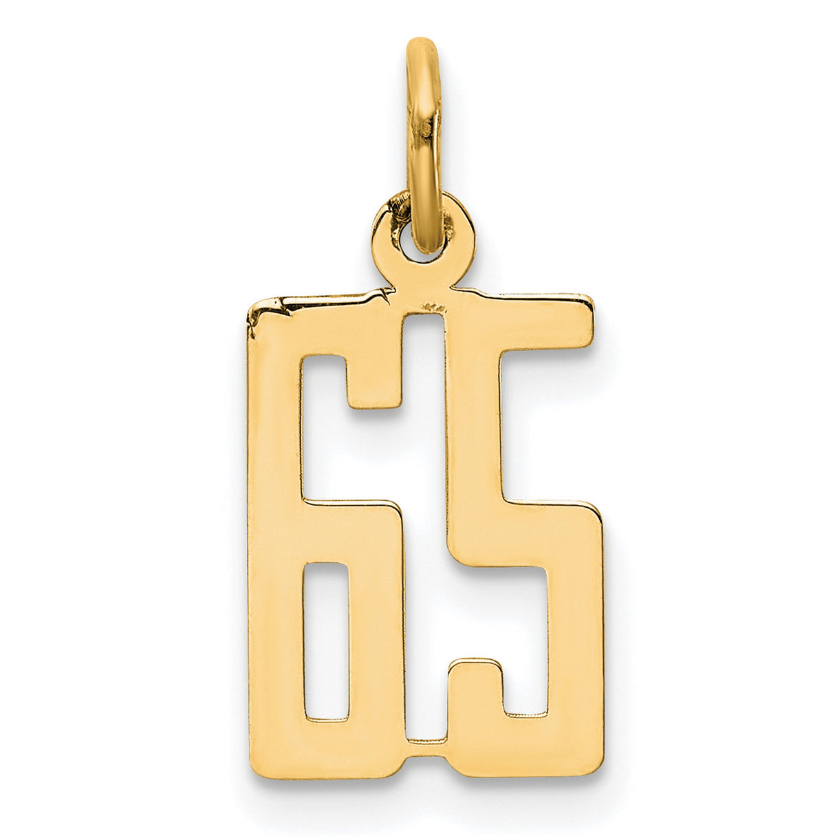 Small Elongated Number 65 Charm Pendant in Real 14k Yellow Gold