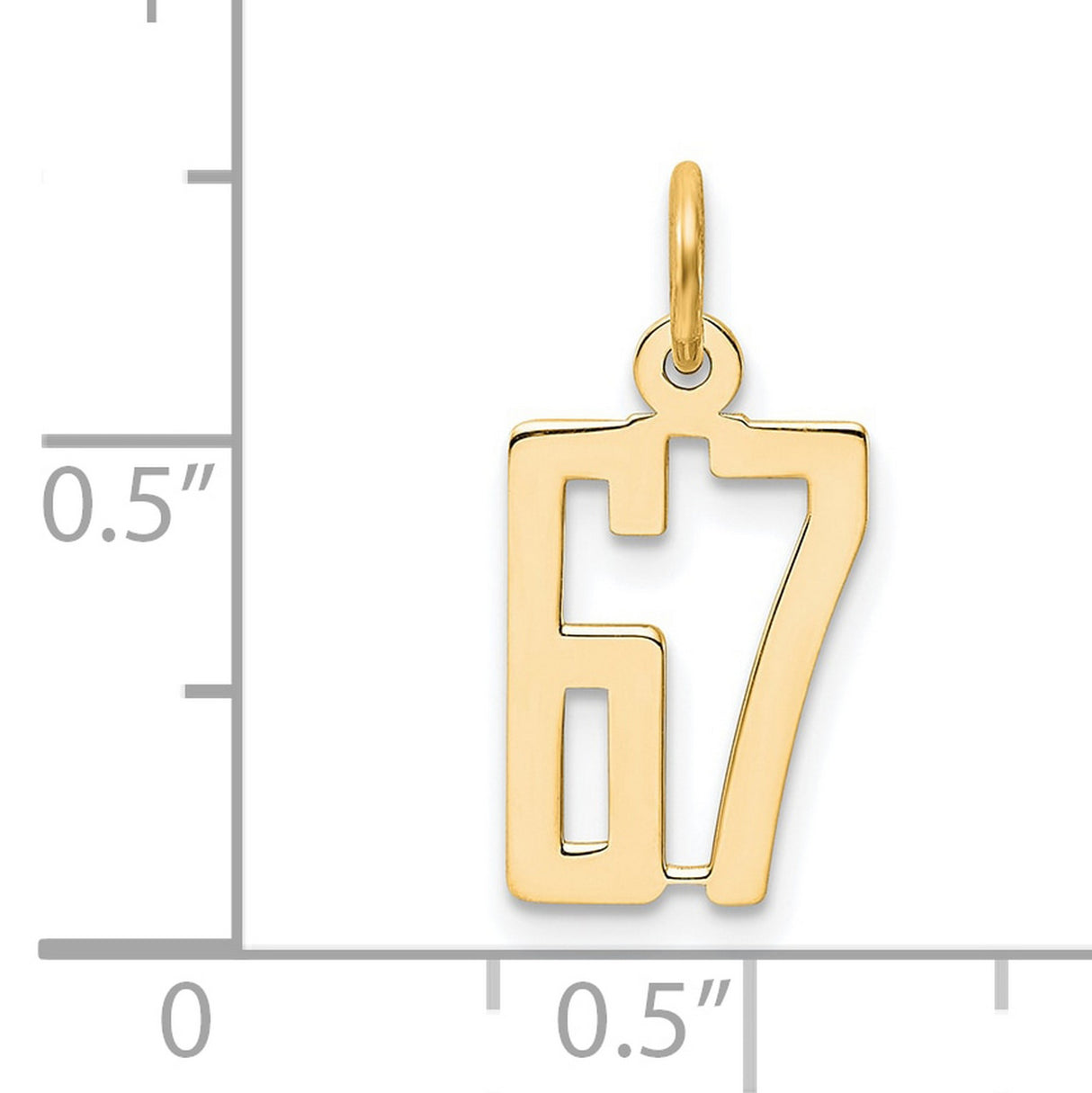Small Elongated Number 67 Charm Pendant in Real 14k Yellow Gold