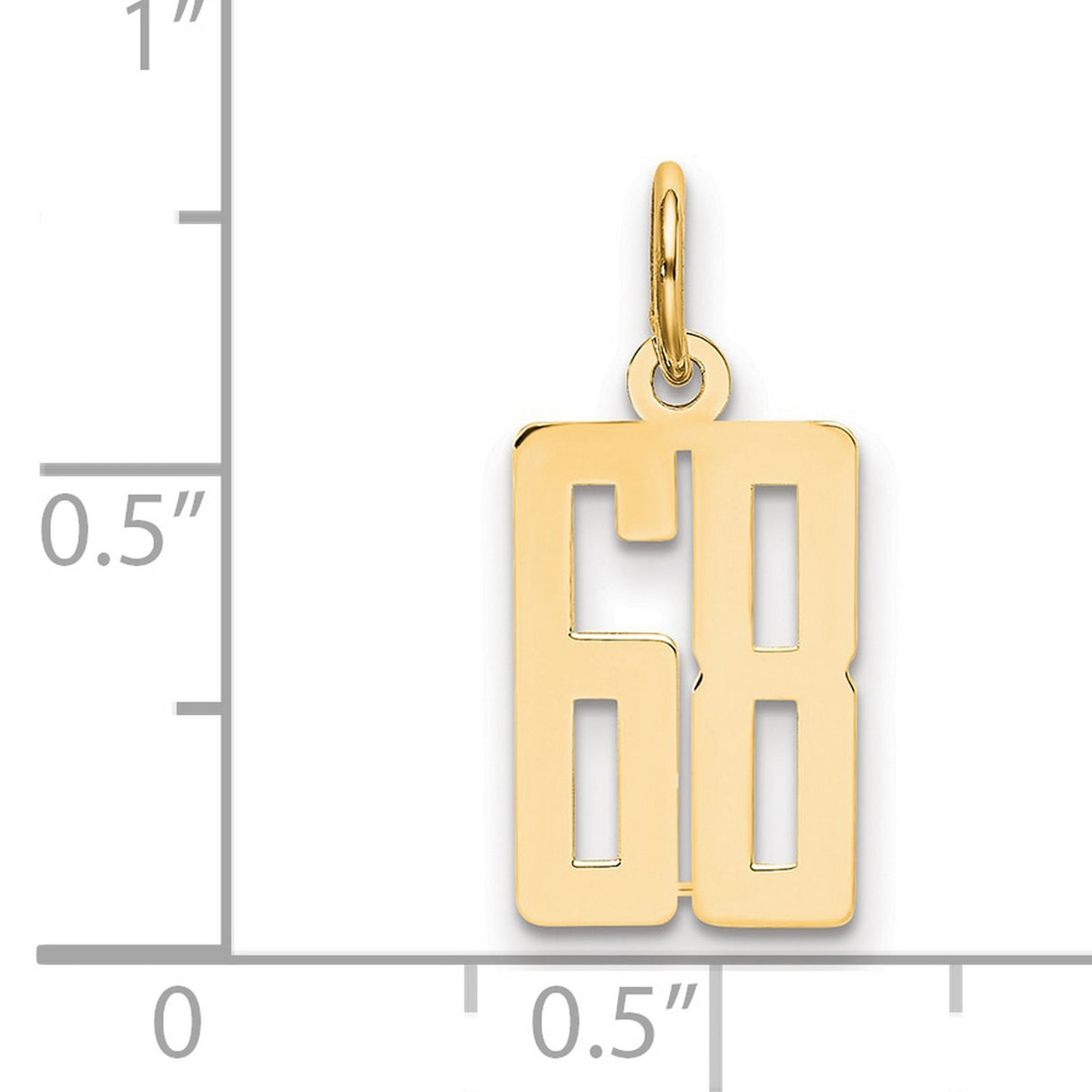 Small Elongated Number 68 Charm Pendant in Real 14k Yellow Gold