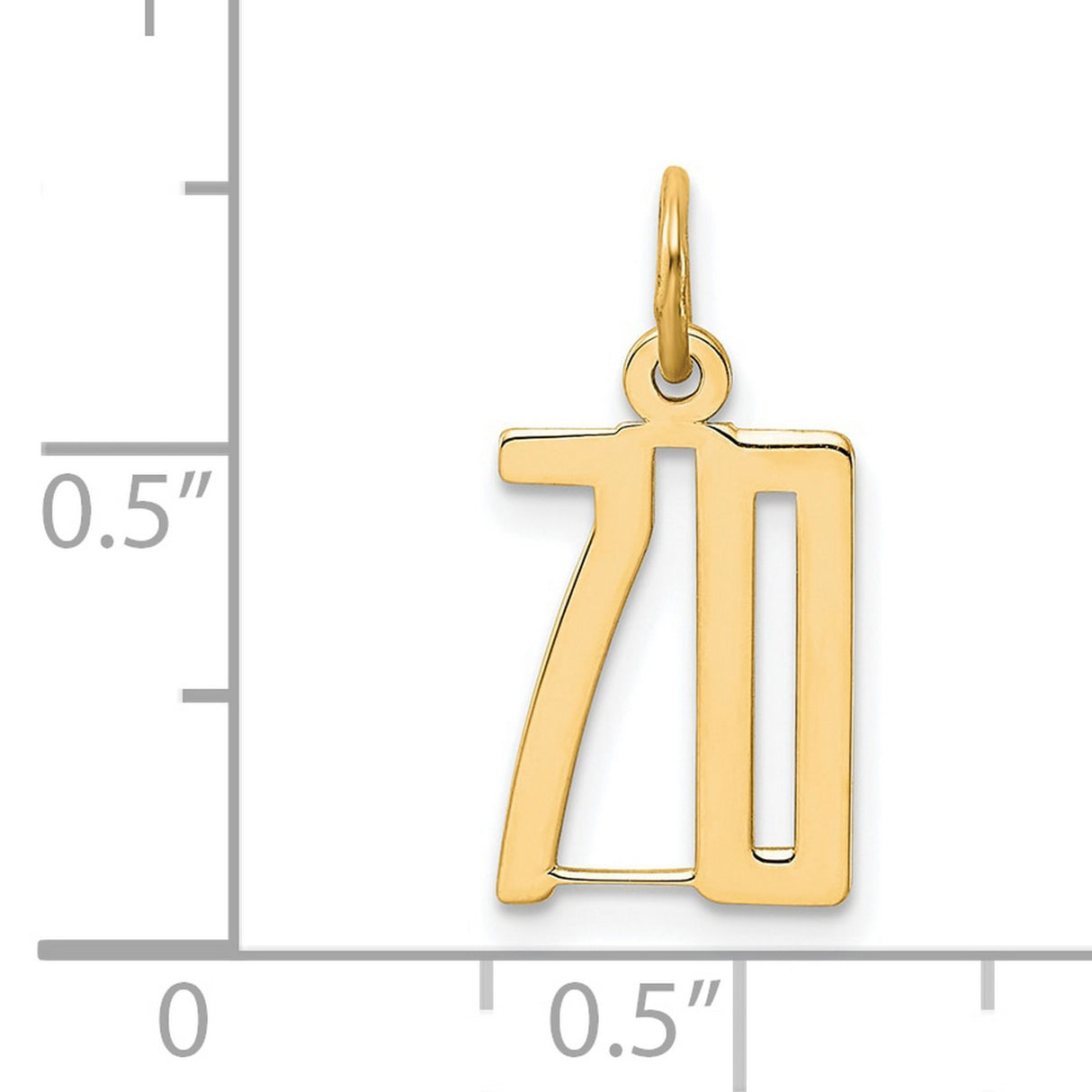 Small Elongated Number 70 Charm Pendant in Real 14k Yellow Gold