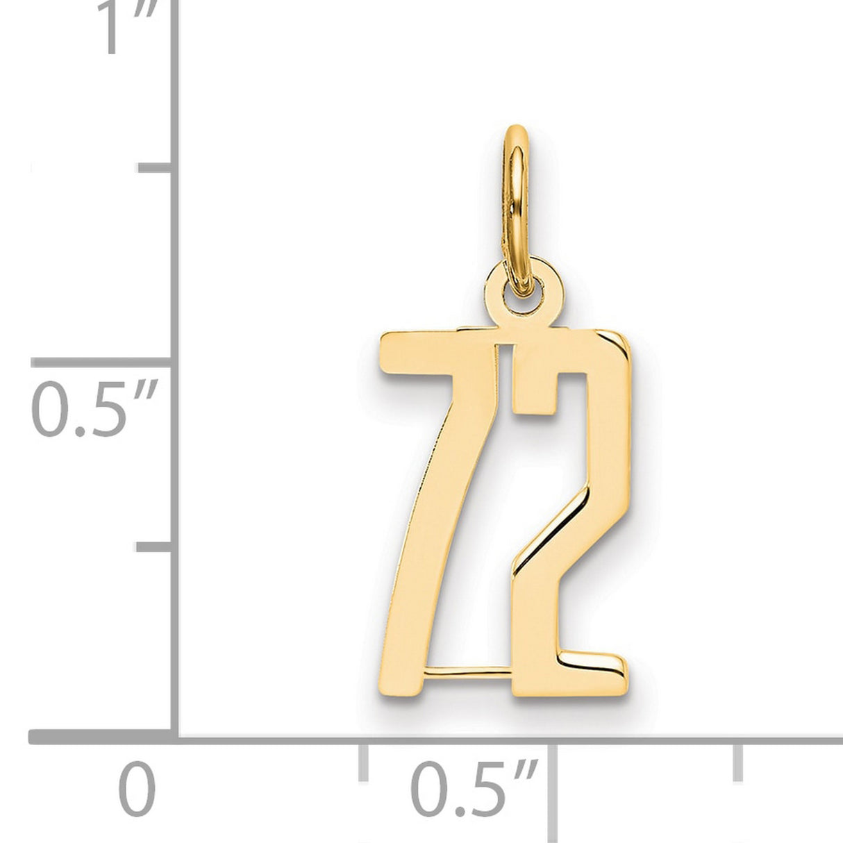 14k Yellow Gold Number 72 Pendant Charm, Polished Minimalist Jewelry for Men or Women