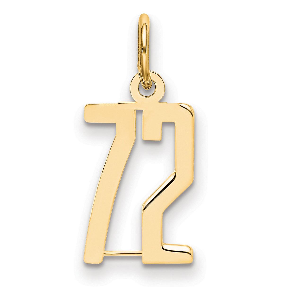 14k Yellow Gold Number 72 Pendant Charm, Polished Minimalist Jewelry for Men or Women