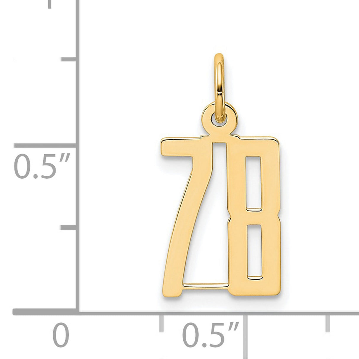 Small Elongated Number 78 Charm Pendant in Real 14k Yellow Gold