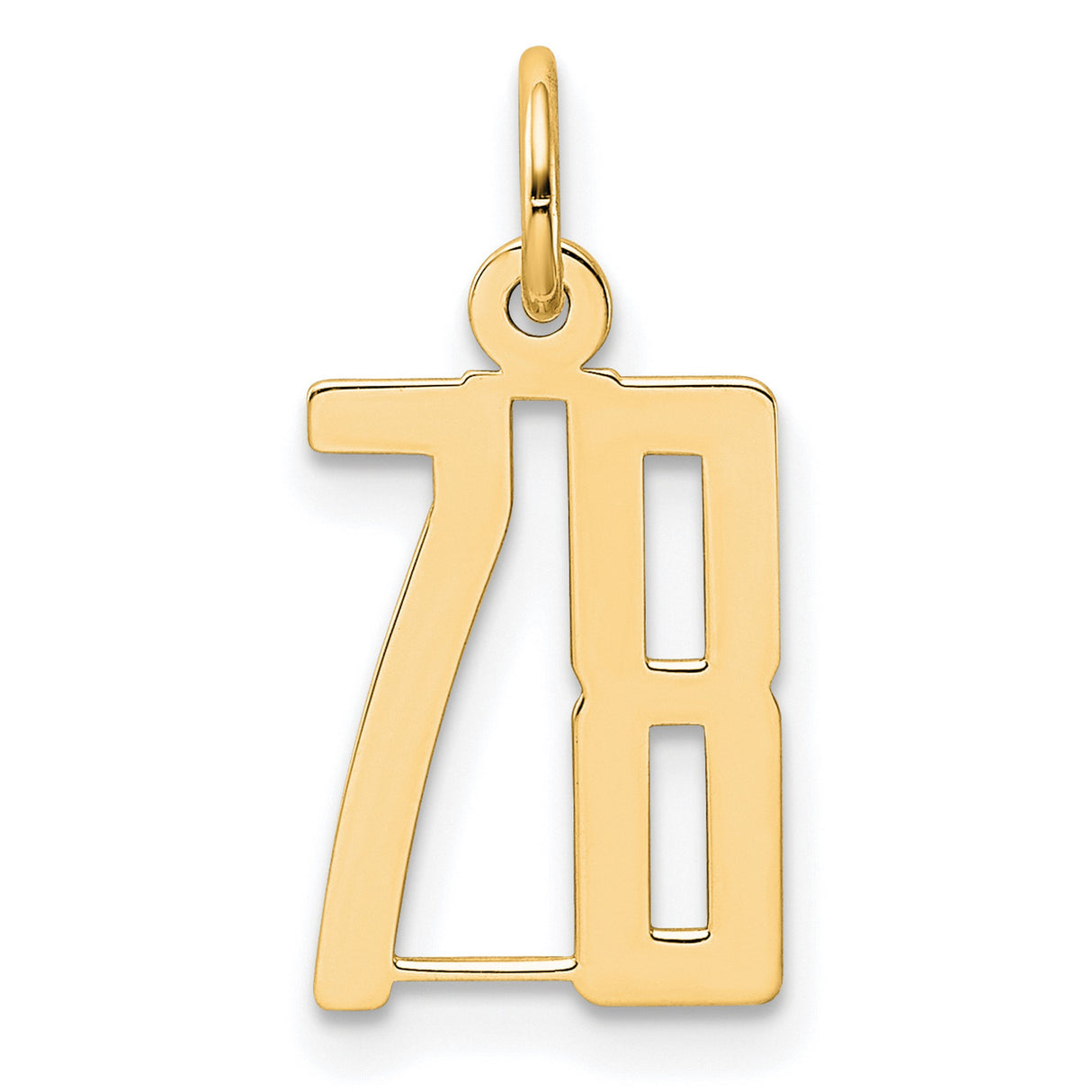 Small Elongated Number 78 Charm Pendant in Real 14k Yellow Gold