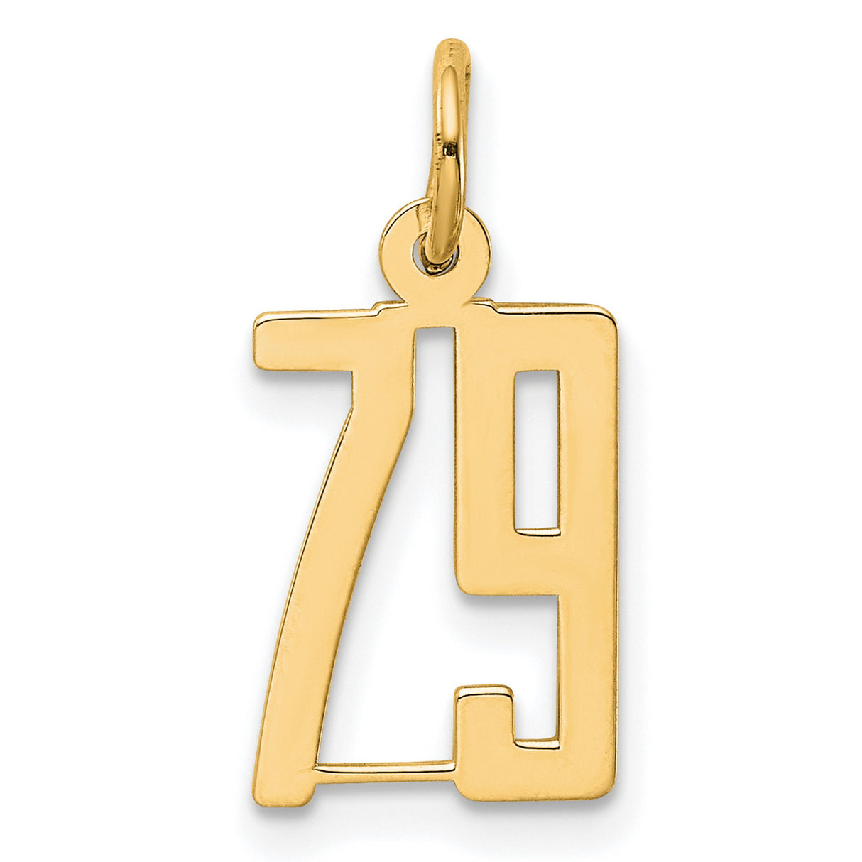 Small Elongated Number 79 Charm Pendant in Real 14k Yellow Gold