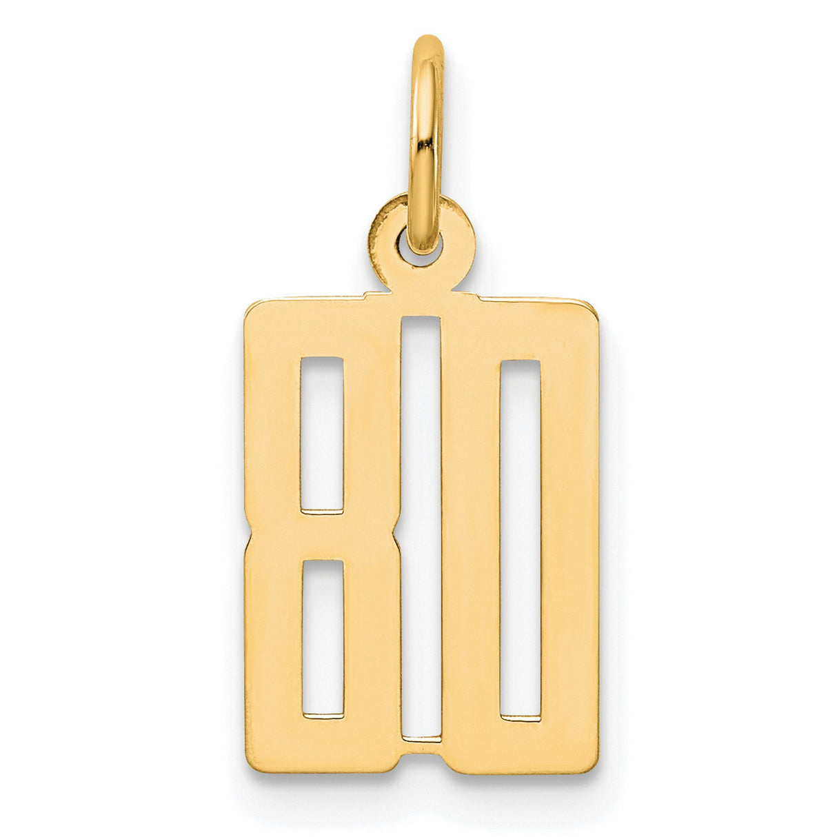 Small Elongated Number 80 Charm Pendant in Real 14k Yellow Gold