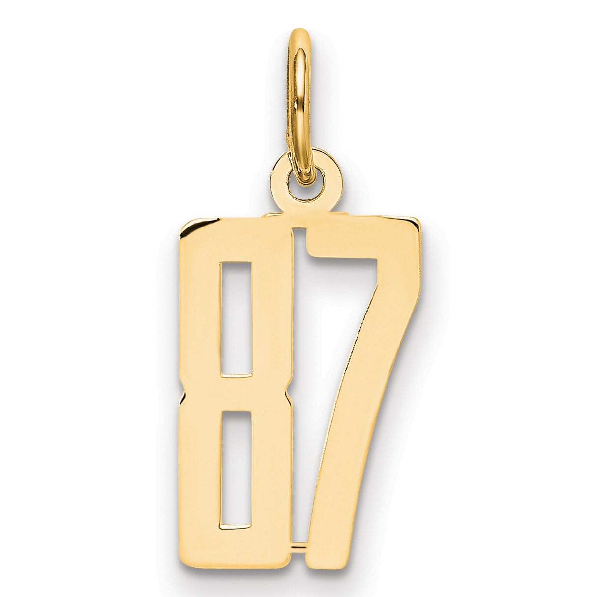 Small Elongated Number 87 Charm Pendant in Real 14k Yellow Gold