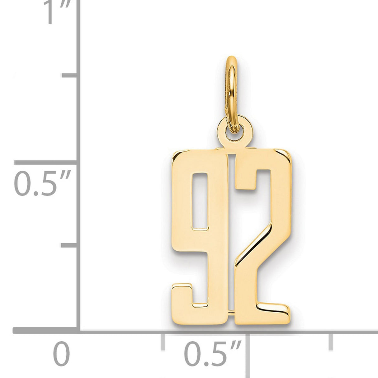 Small Elongated Number 92 Charm Pendant in Real 14k Yellow Gold