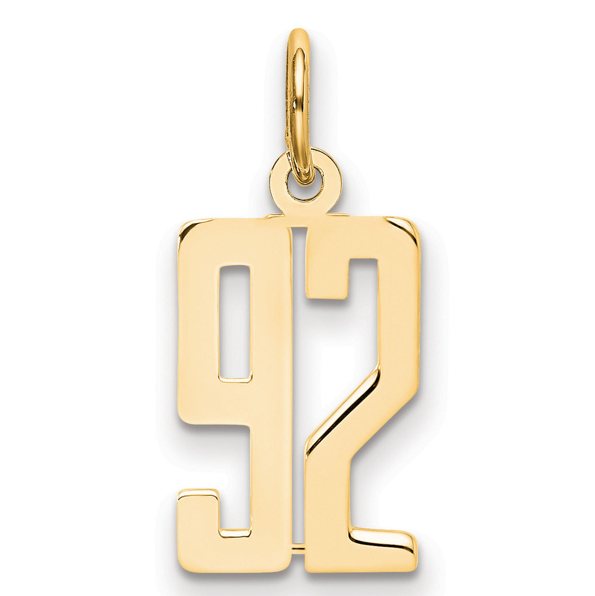 Small Elongated Number 92 Charm Pendant in Real 14k Yellow Gold